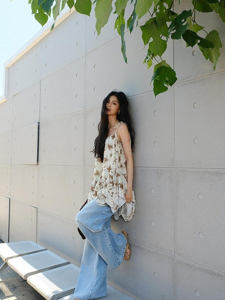 FU FRESH UP Printed Chiffon A Line Strappy Women&