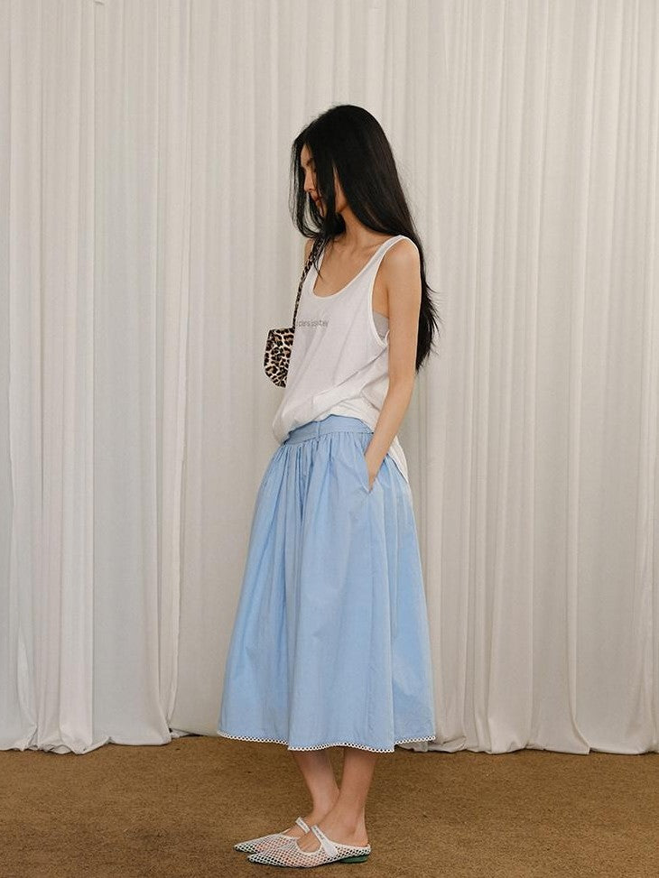 FU FRESH UP Puff Micro Pleated Lace Trim Elastic Waist Women&