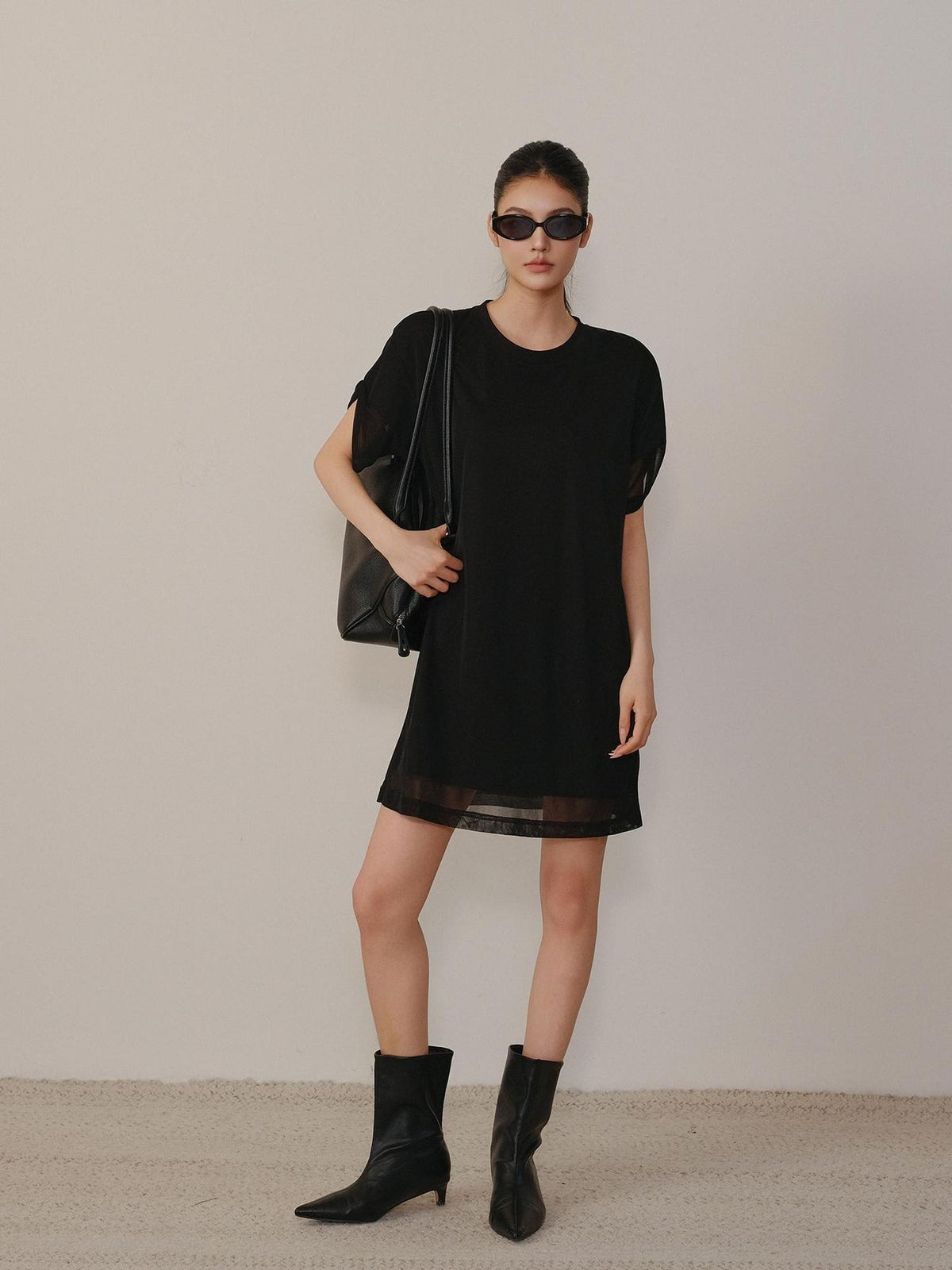 FU FRESH UP Relaxed Lace Mesh Sleeve Faux Two Piece Women&