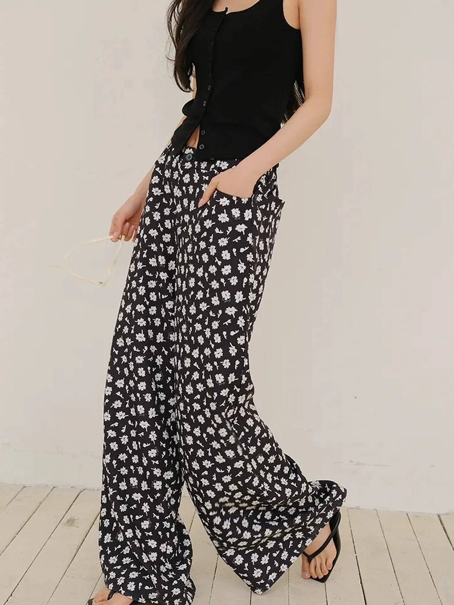 FU FRESH UP Relaxed Linen Lyocell Wide Leg Printed Pants