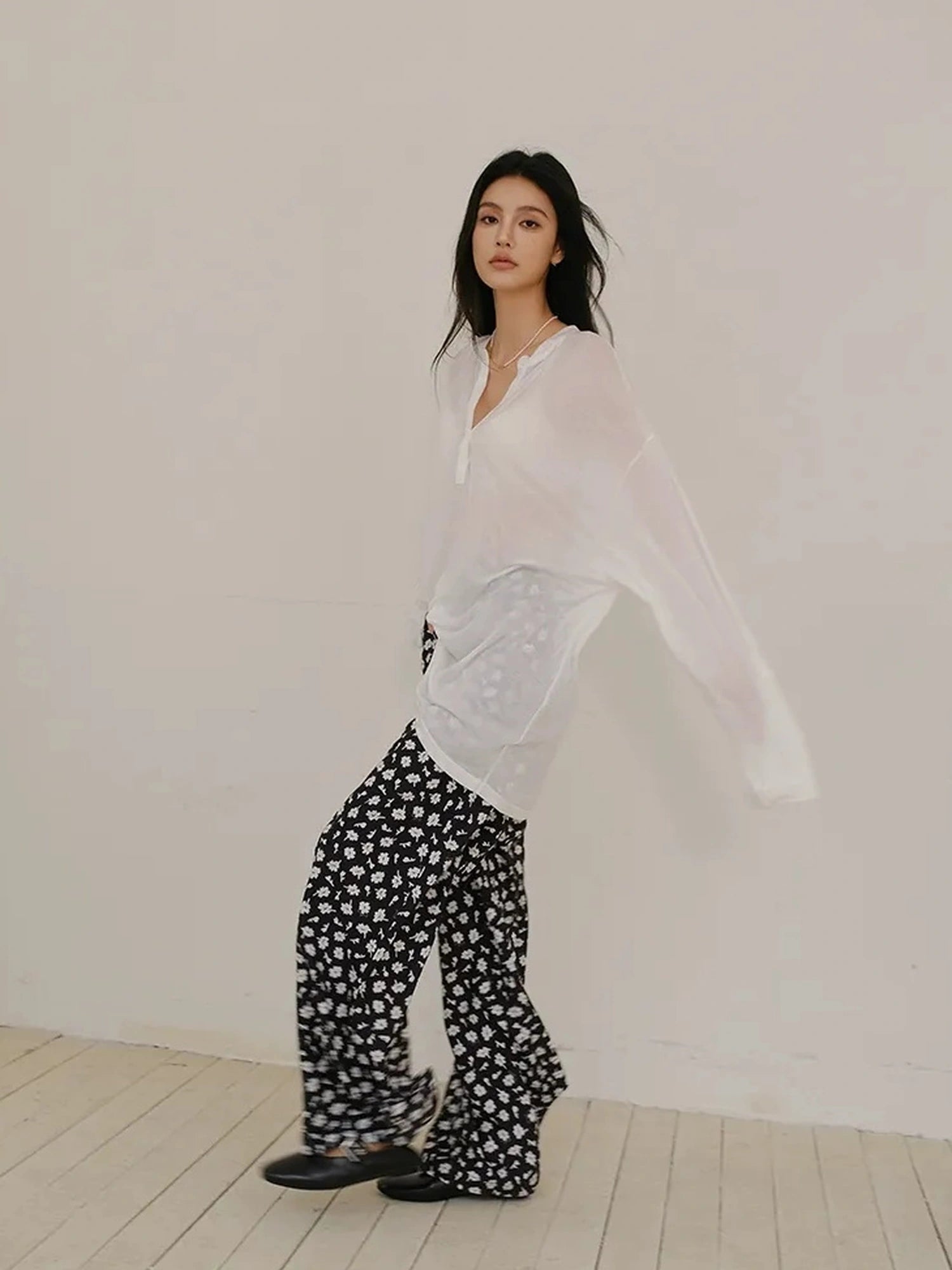 FU FRESH UP Relaxed Linen Lyocell Wide Leg Printed Pants