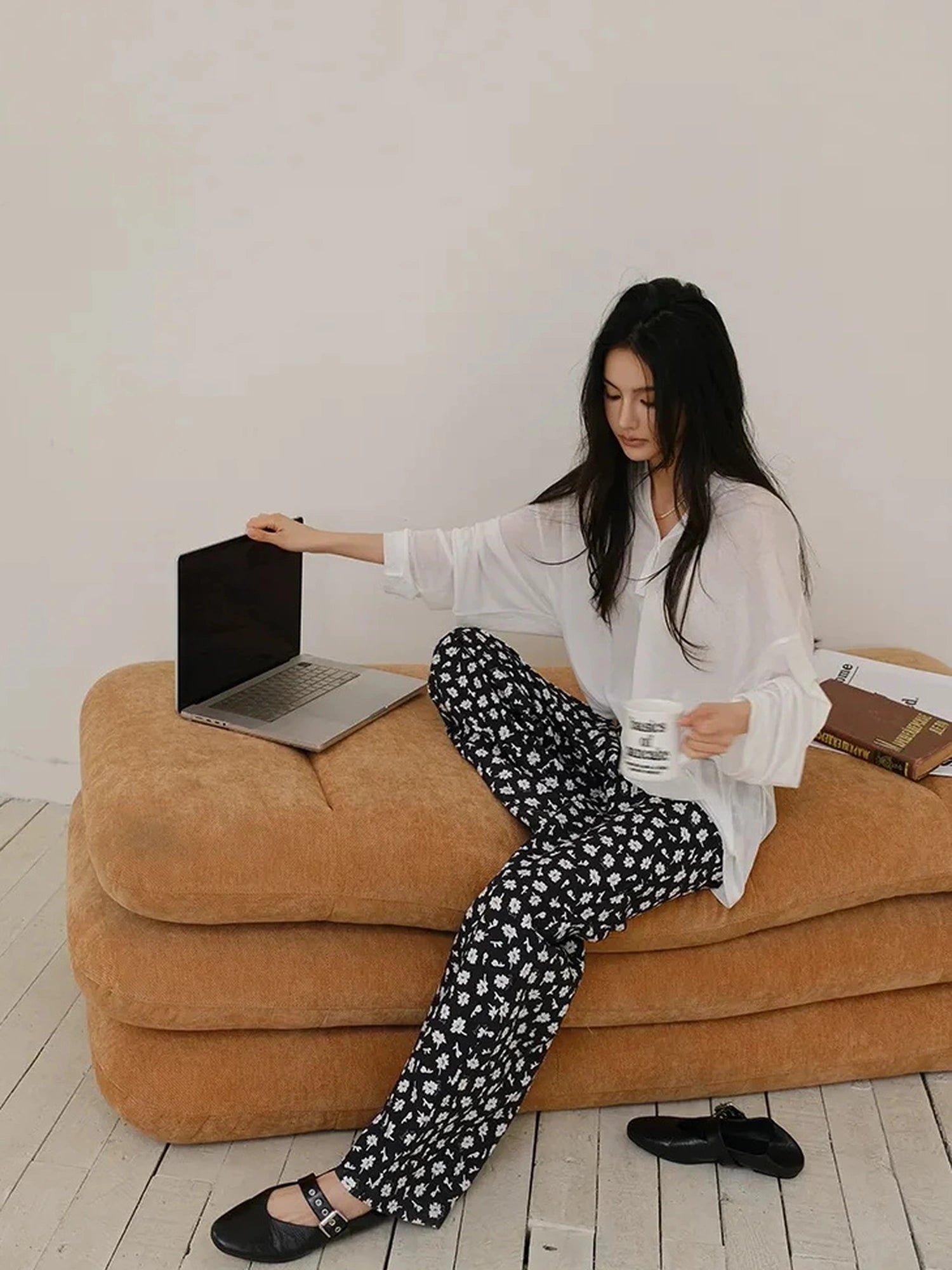 FU FRESH UP Relaxed Linen Lyocell Wide Leg Printed Pants
