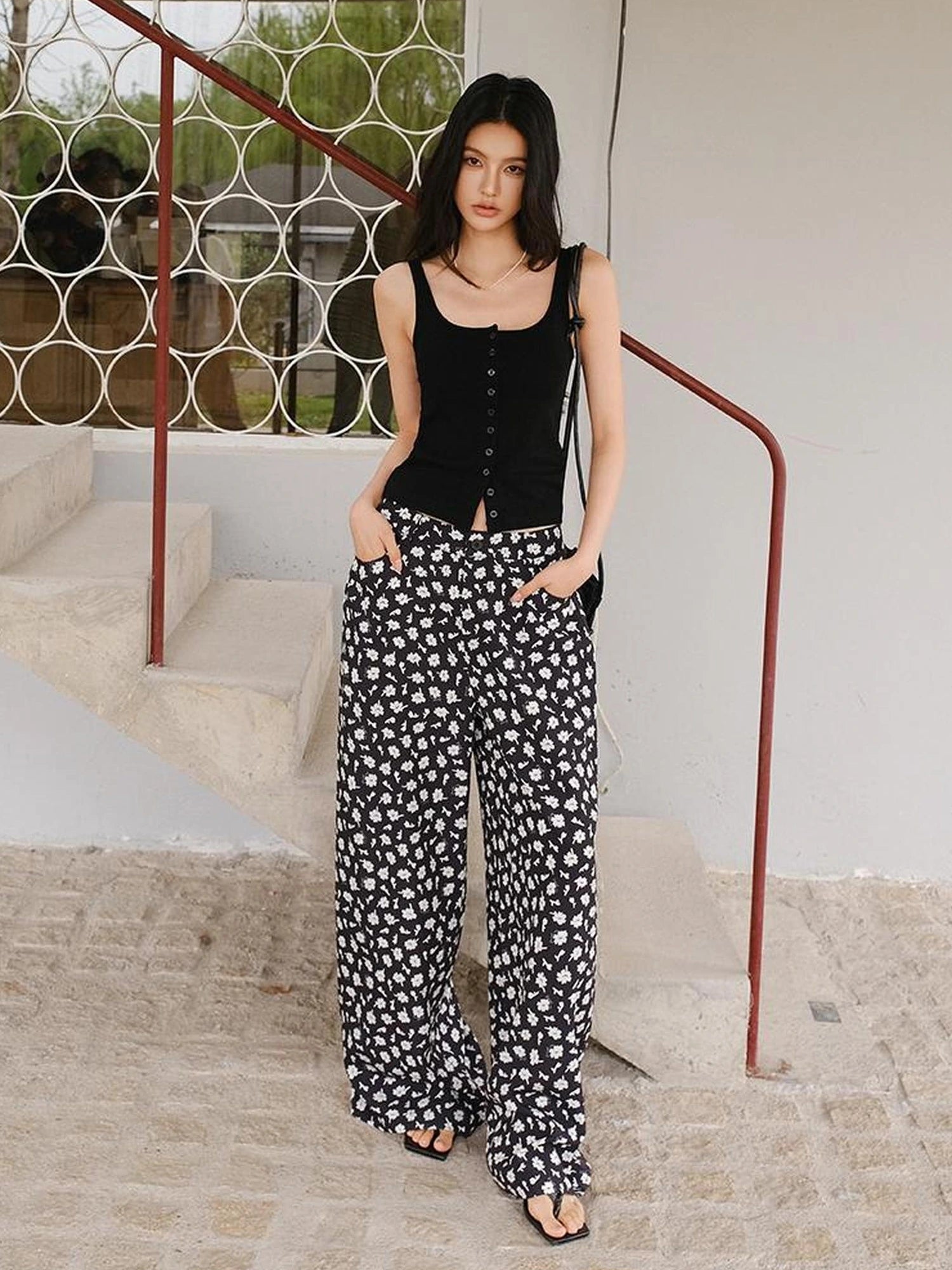 FU FRESH UP Relaxed Linen Lyocell Wide Leg Printed Pants