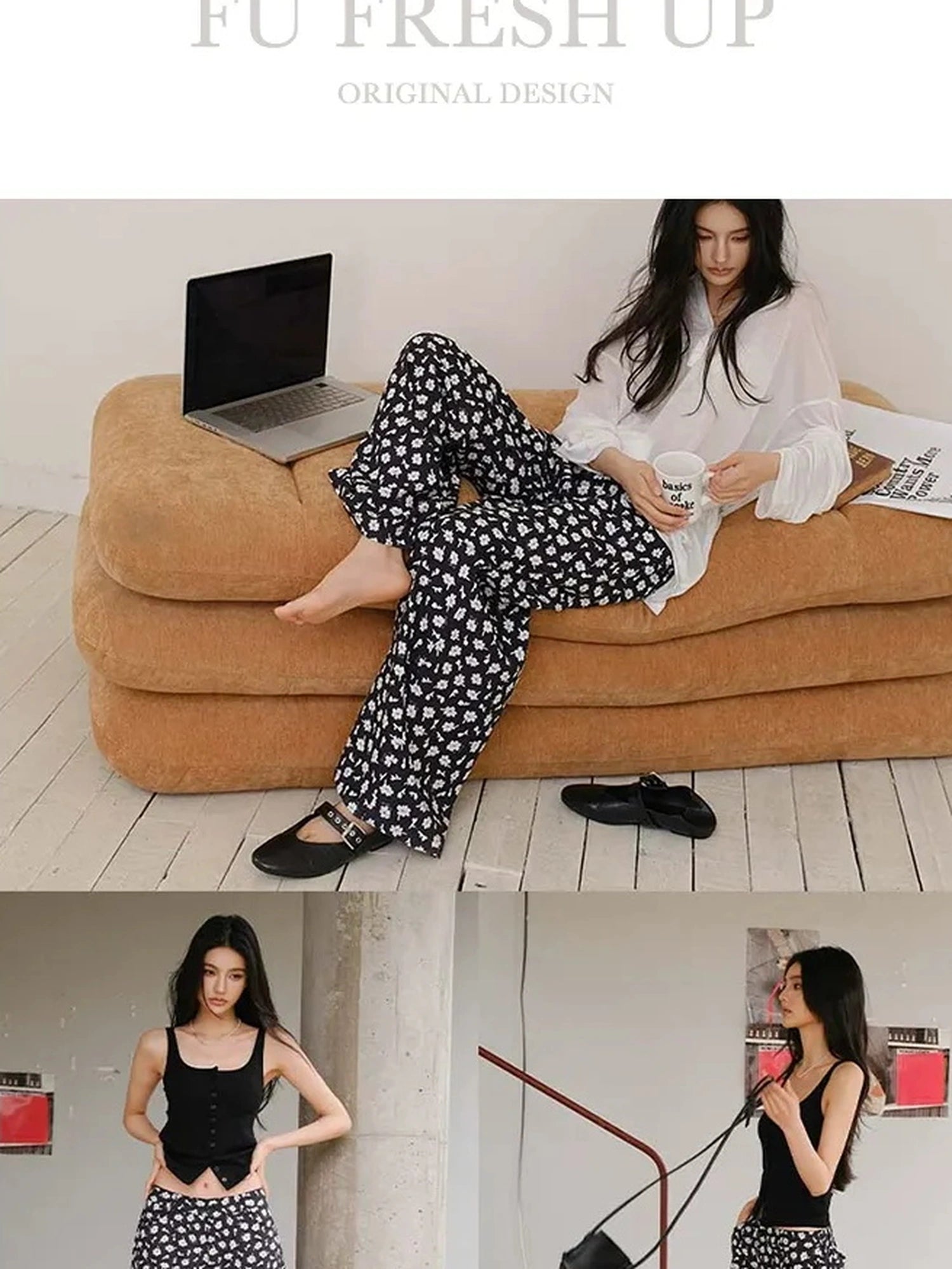 FU FRESH UP Relaxed Linen Lyocell Wide Leg Printed Pants