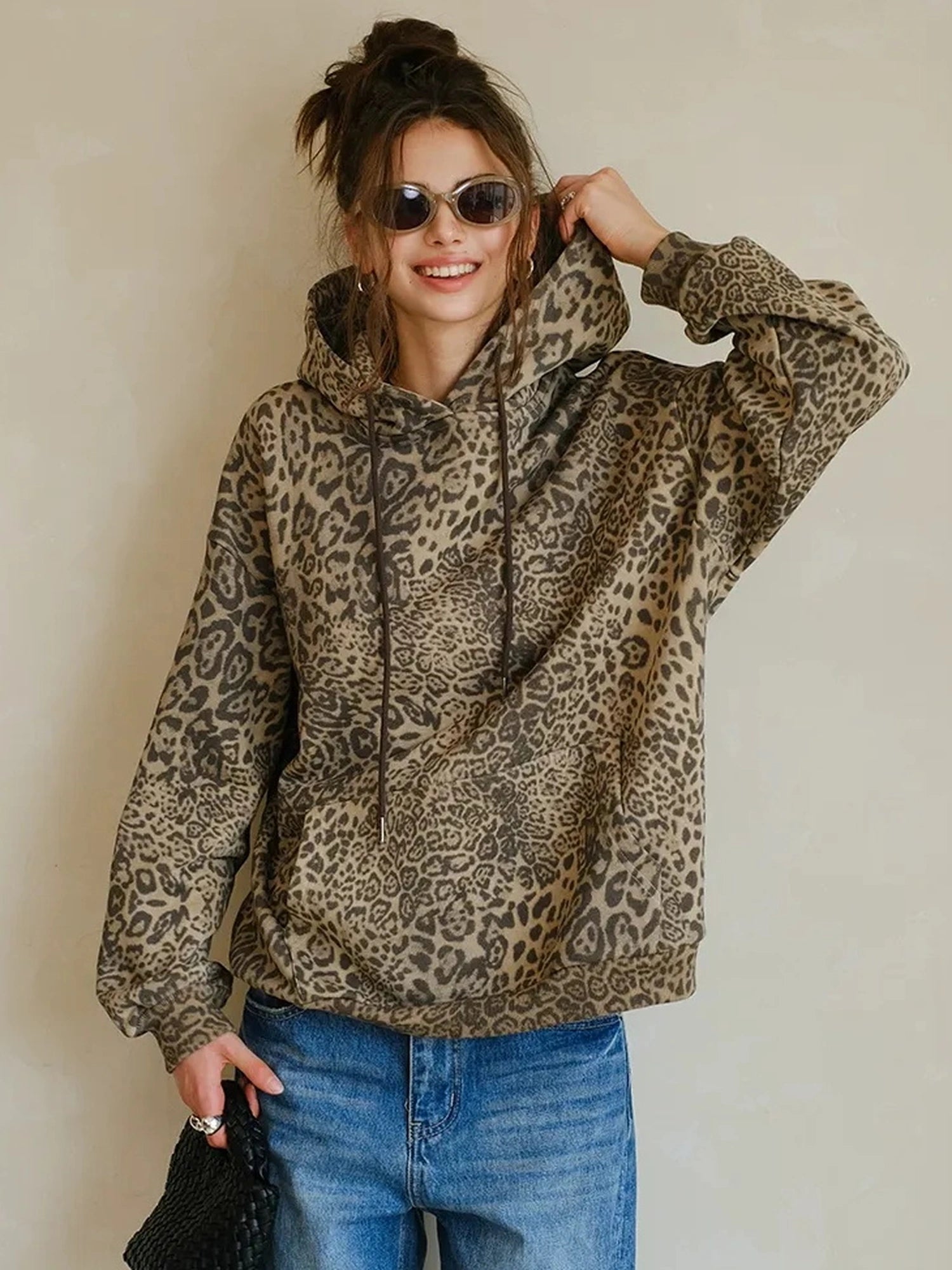 FU FRESH UP Retro Animal Print Hoodie And Jogger Set