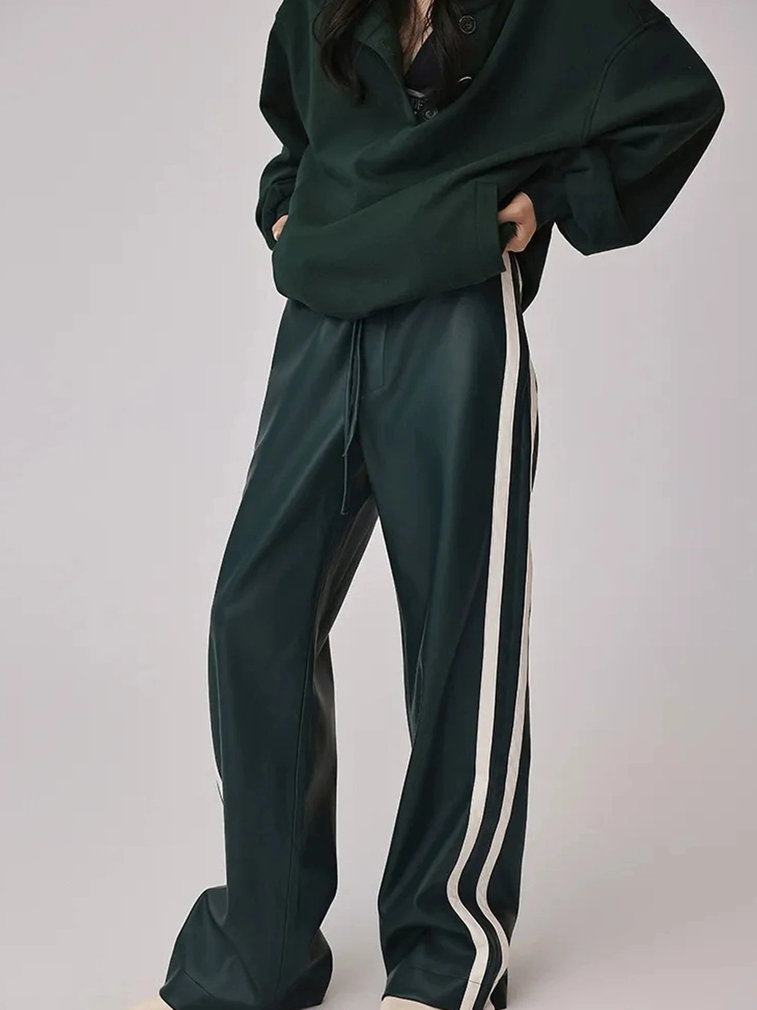 FU FRESH UP Retro Color Block Pu Straight Leg Pants