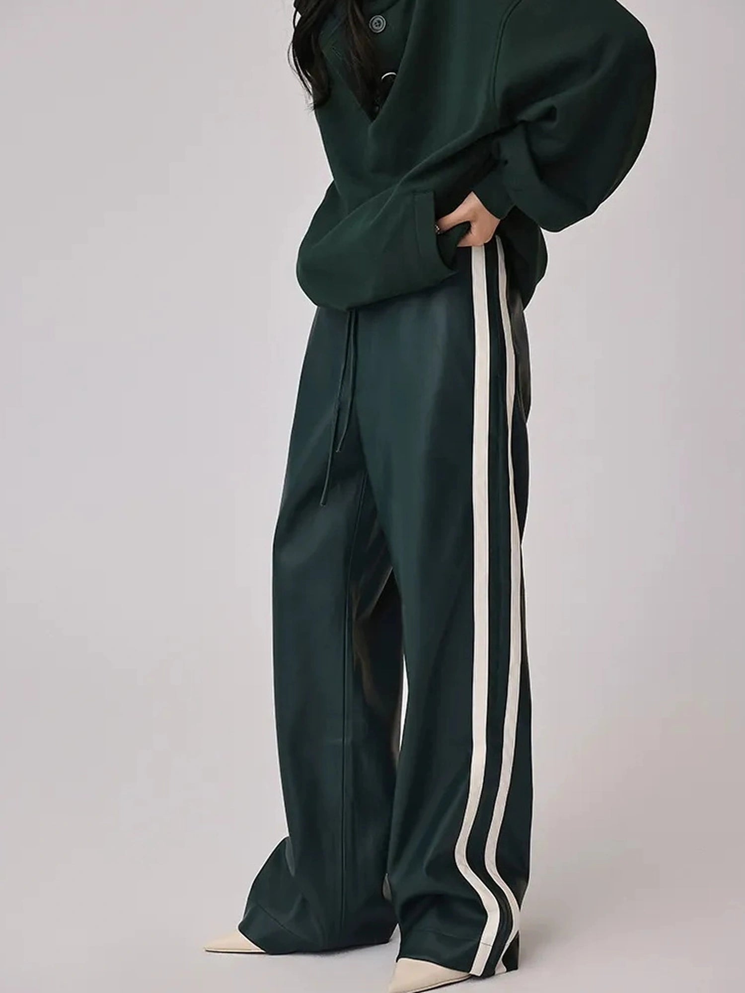 FU FRESH UP Retro Color Block Pu Straight Leg Pants