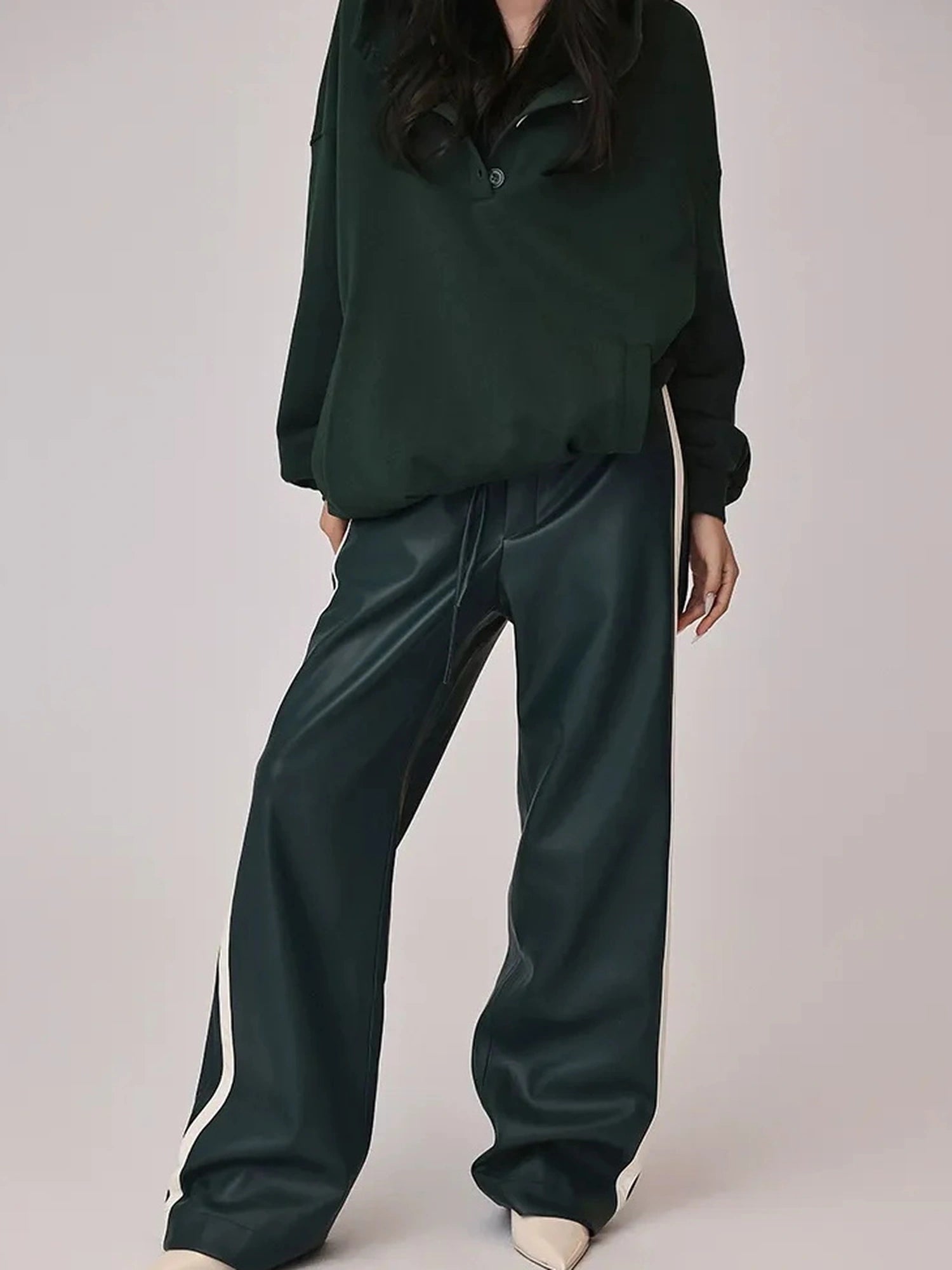FU FRESH UP Retro Color Block Pu Straight Leg Pants