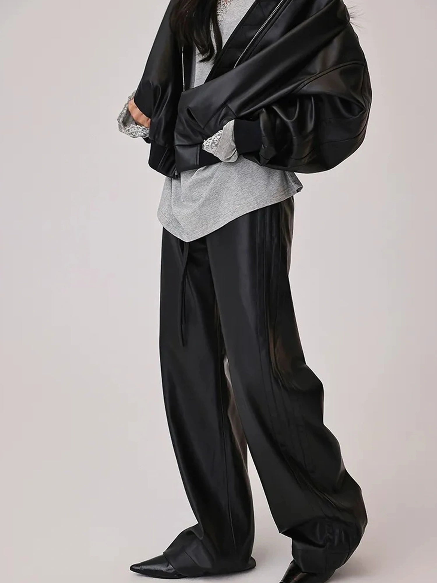 FU FRESH UP Retro Color Block Pu Straight Leg Pants