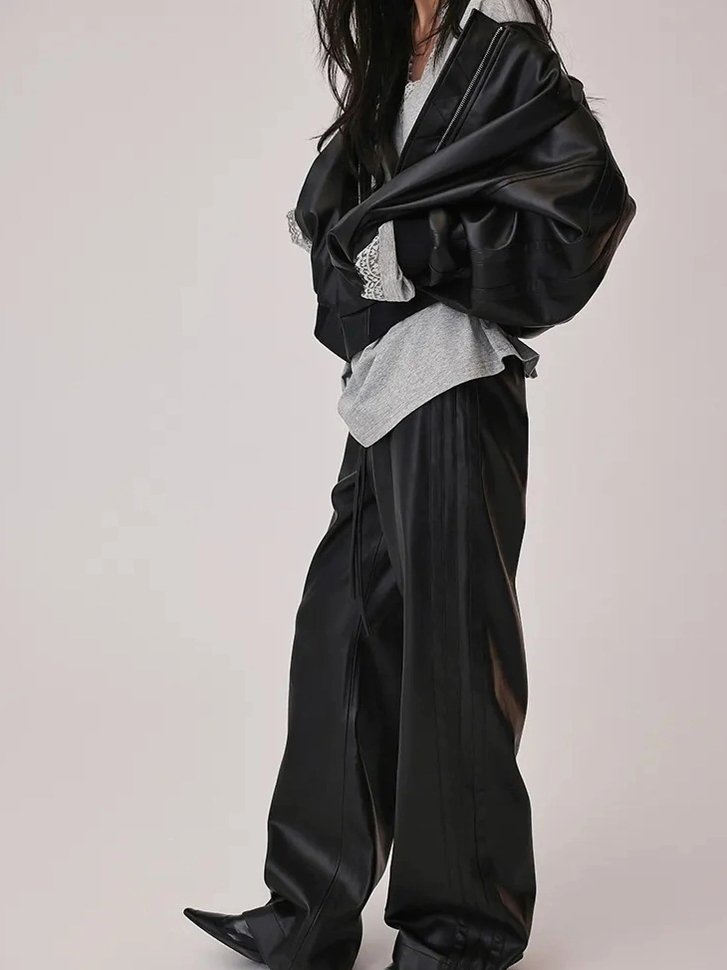 FU FRESH UP Retro Color Block Pu Straight Leg Pants