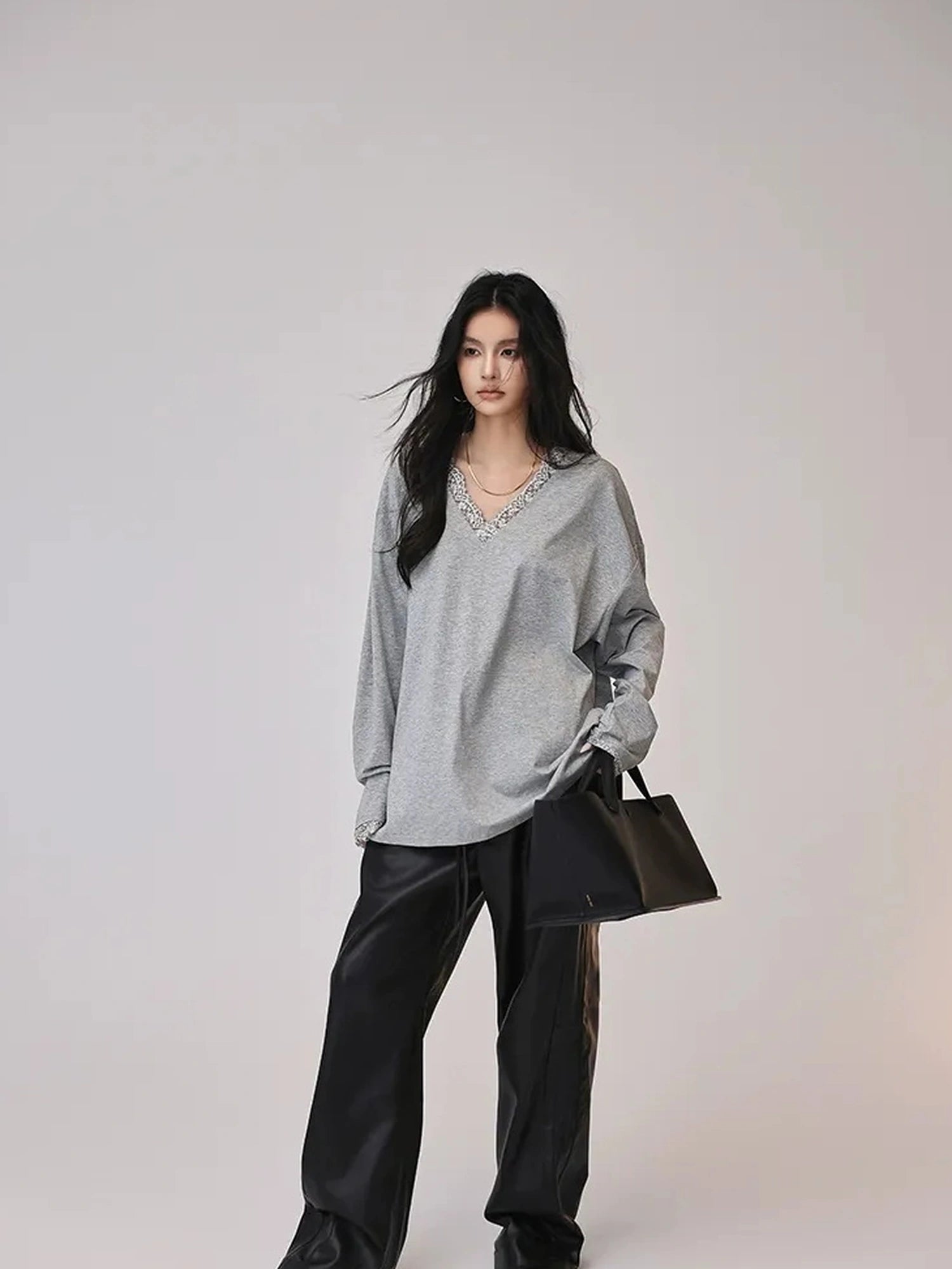 FU FRESH UP Retro Color Block Pu Straight Leg Pants