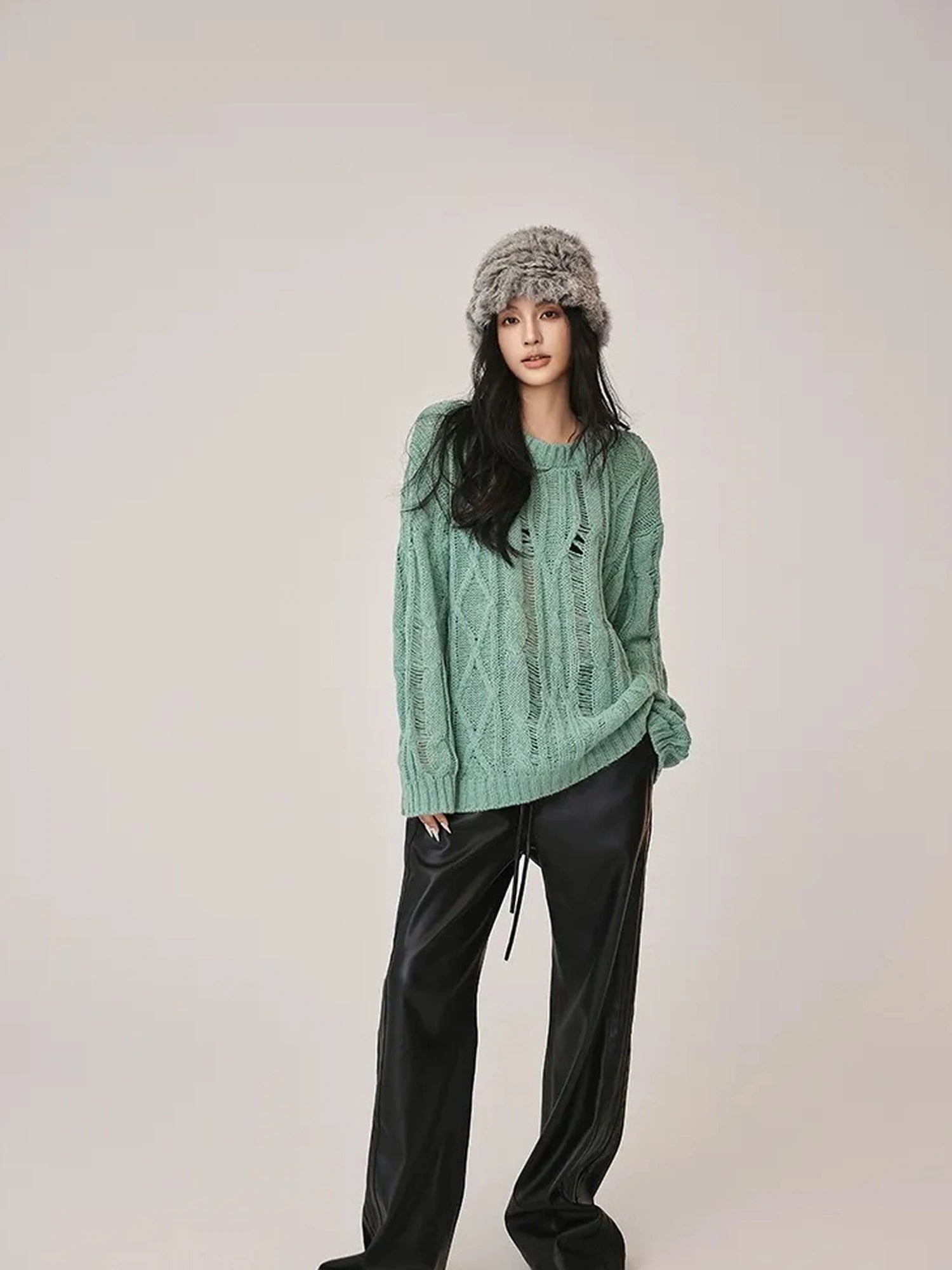 FU FRESH UP Retro Color Block Pu Straight Leg Pants