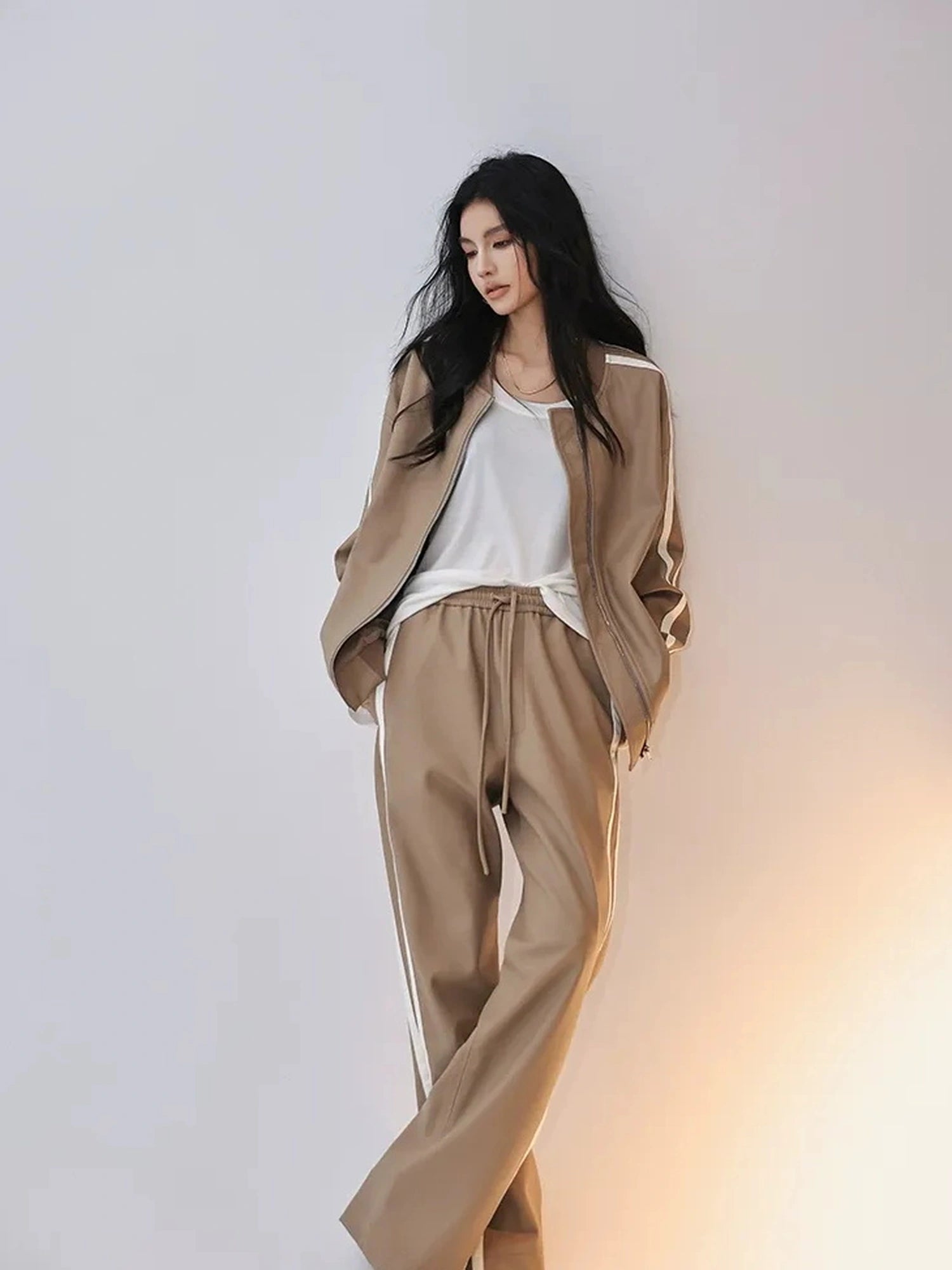 FU FRESH UP Retro Color Block Pu Straight Leg Pants
