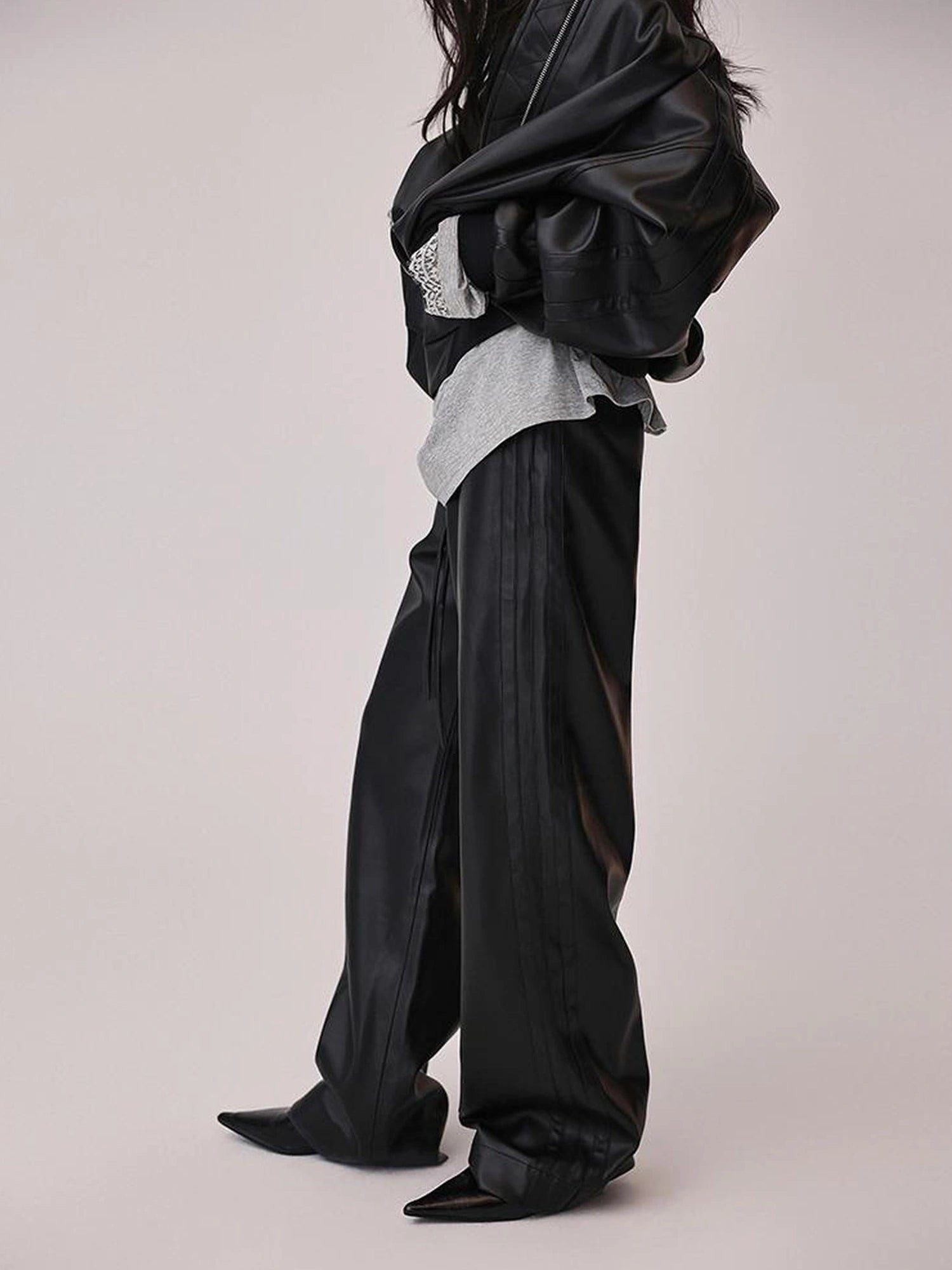 FU FRESH UP Retro Color Block Pu Straight Leg Pants