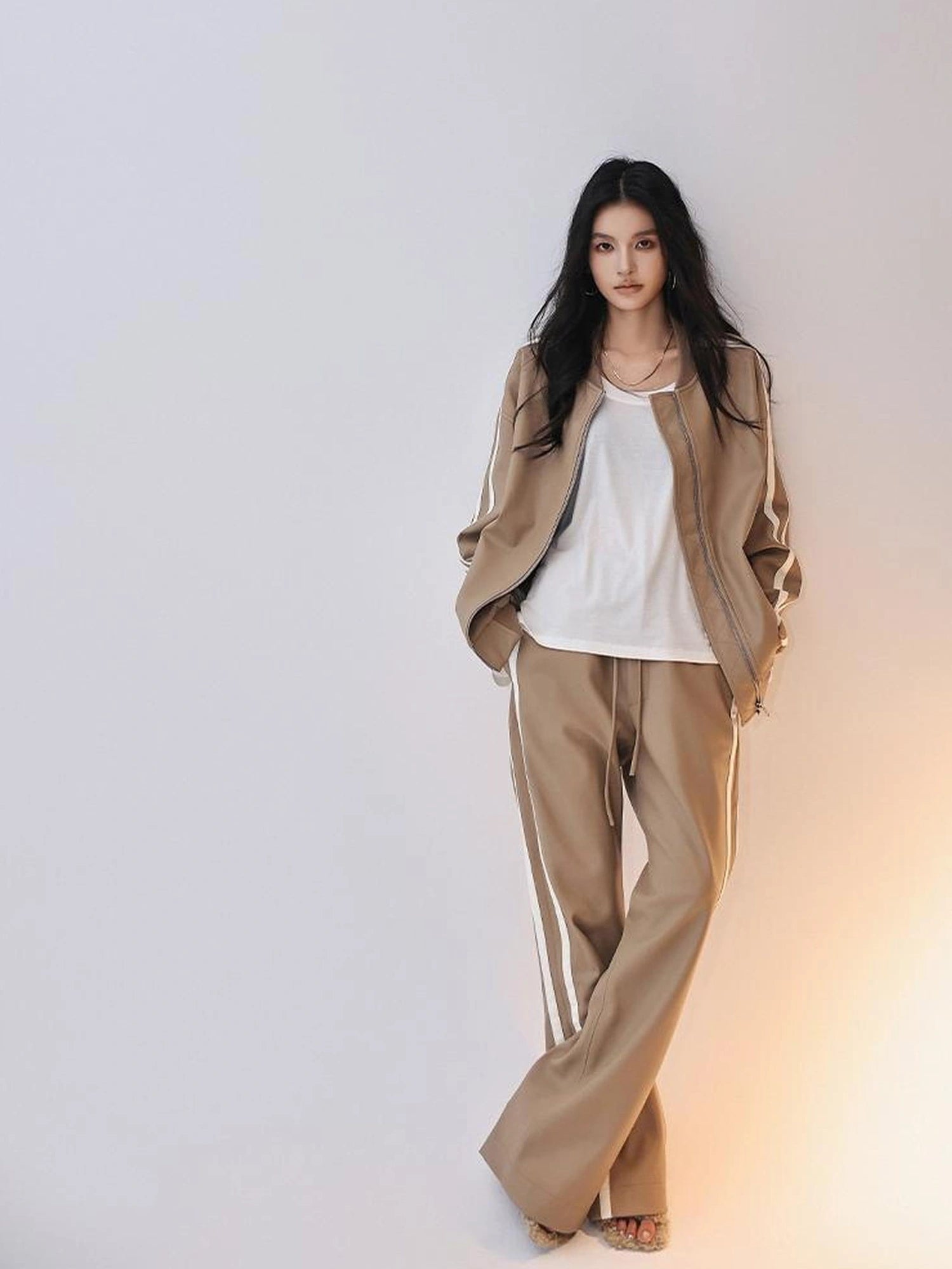 FU FRESH UP Retro Color Block Pu Straight Leg Pants
