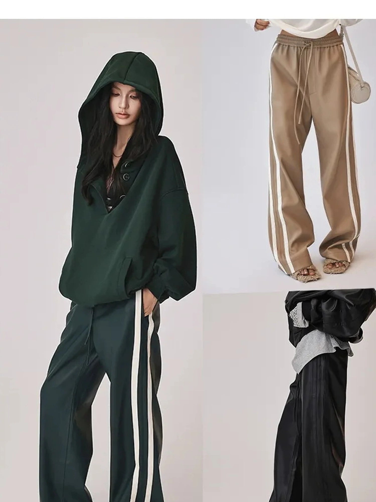 FU FRESH UP Retro Color Block Pu Straight Leg Pants