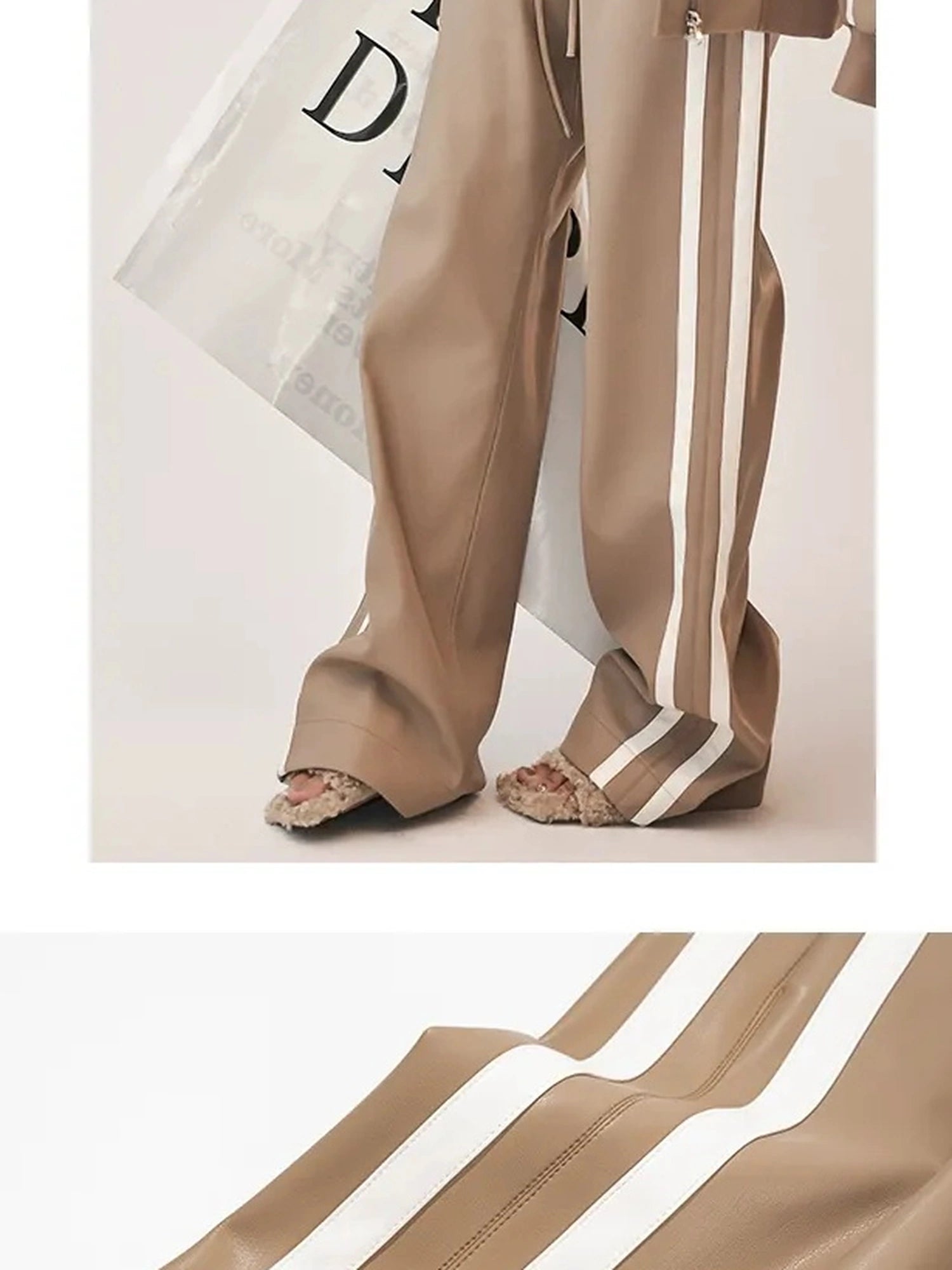 FU FRESH UP Retro Color Block Pu Straight Leg Pants