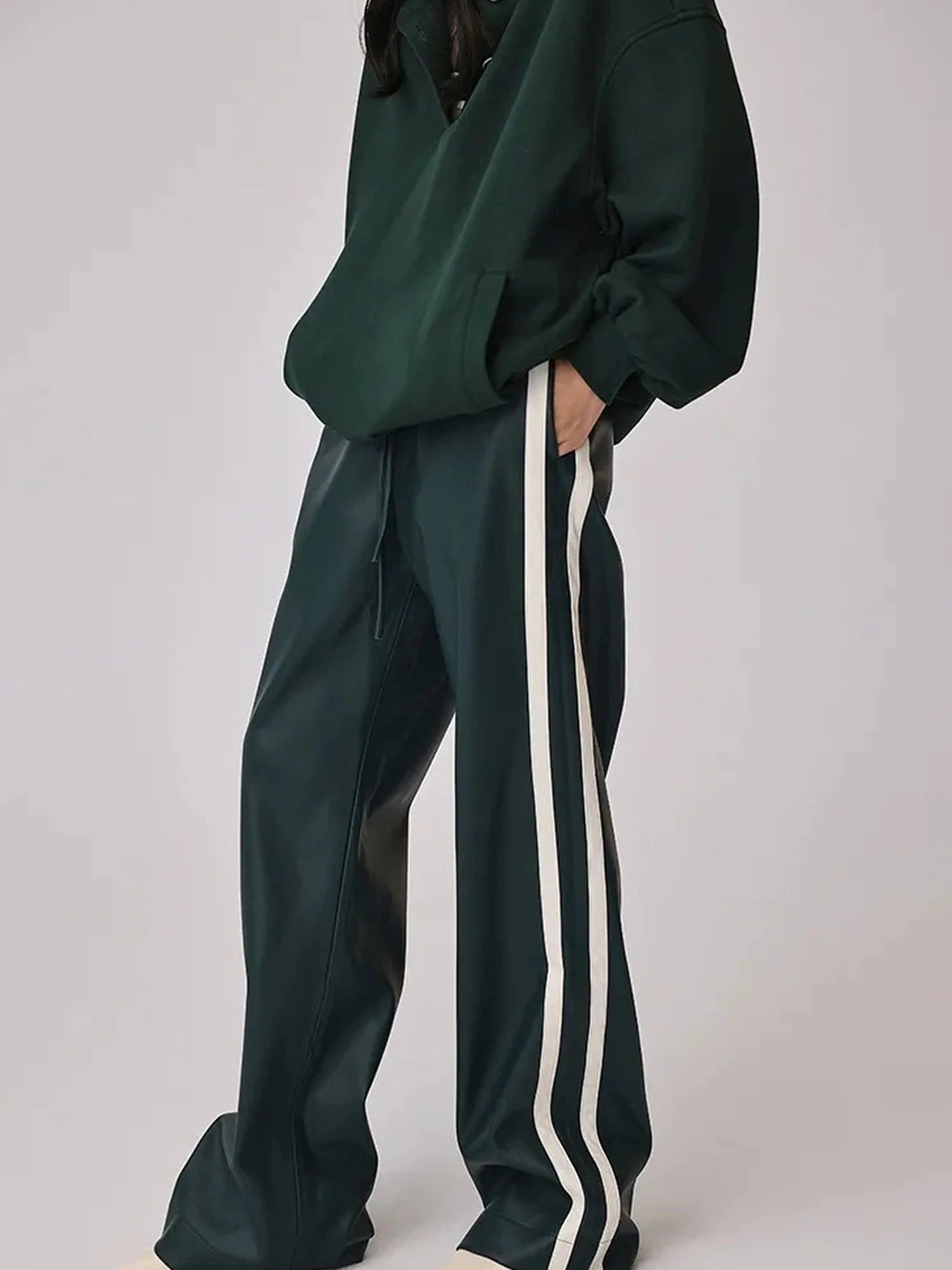 FU FRESH UP Retro Color Block Pu Straight Leg Pants