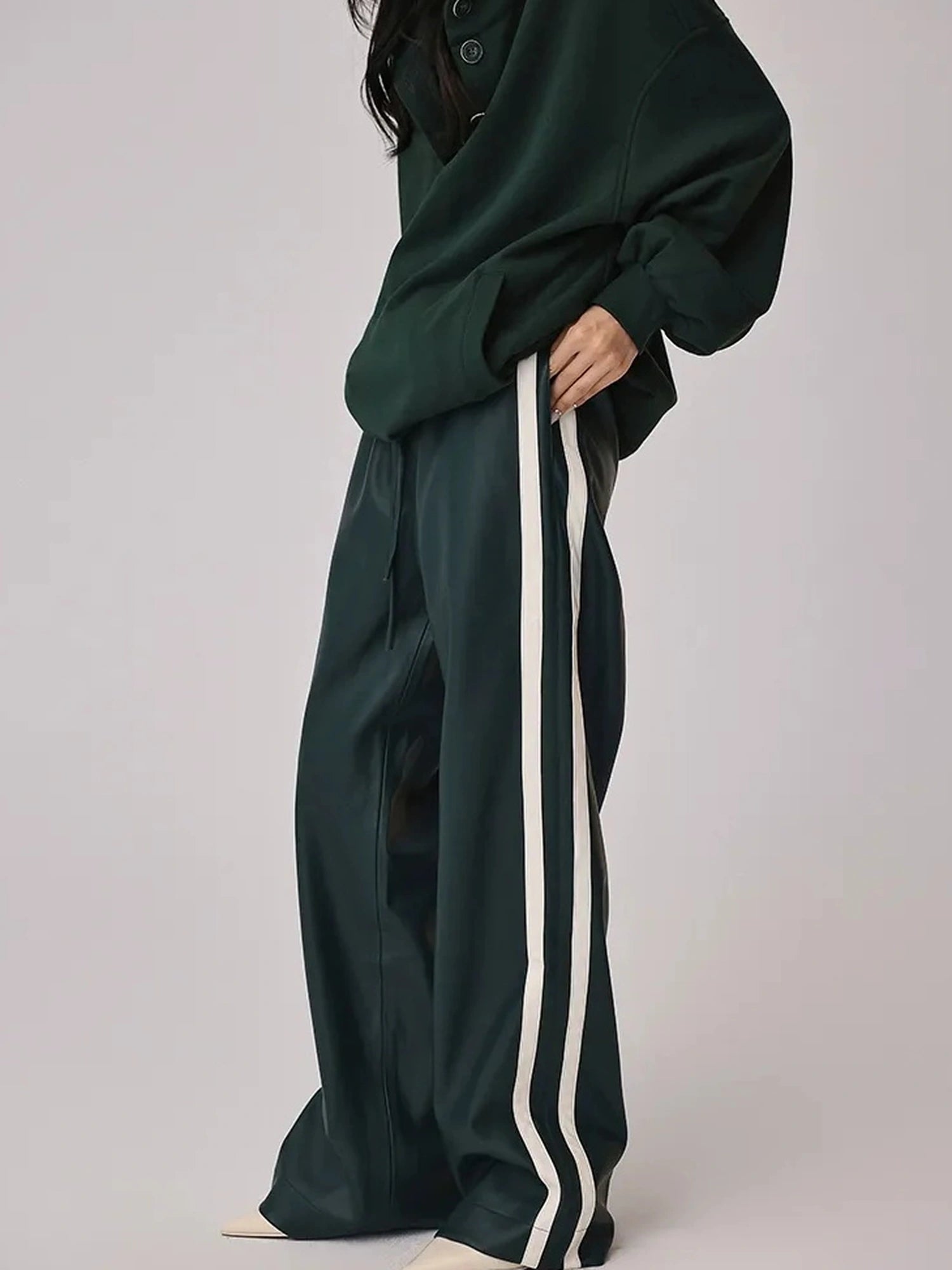 FU FRESH UP Retro Color Block Pu Straight Leg Pants