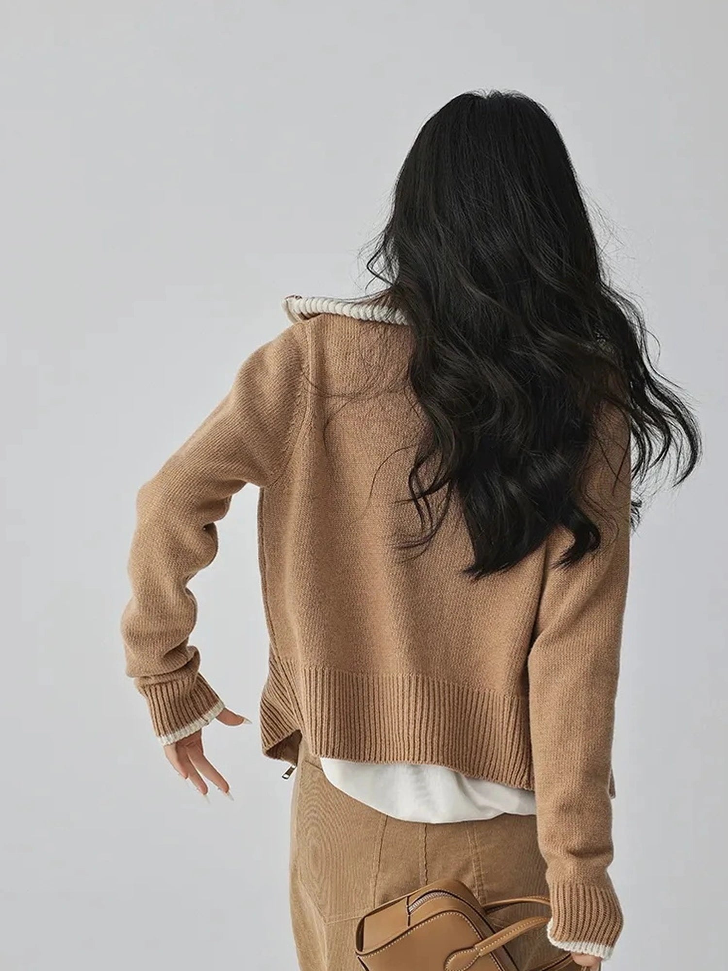 FU FRESH UP Retro Color Block Zip Up Wool Cardigan