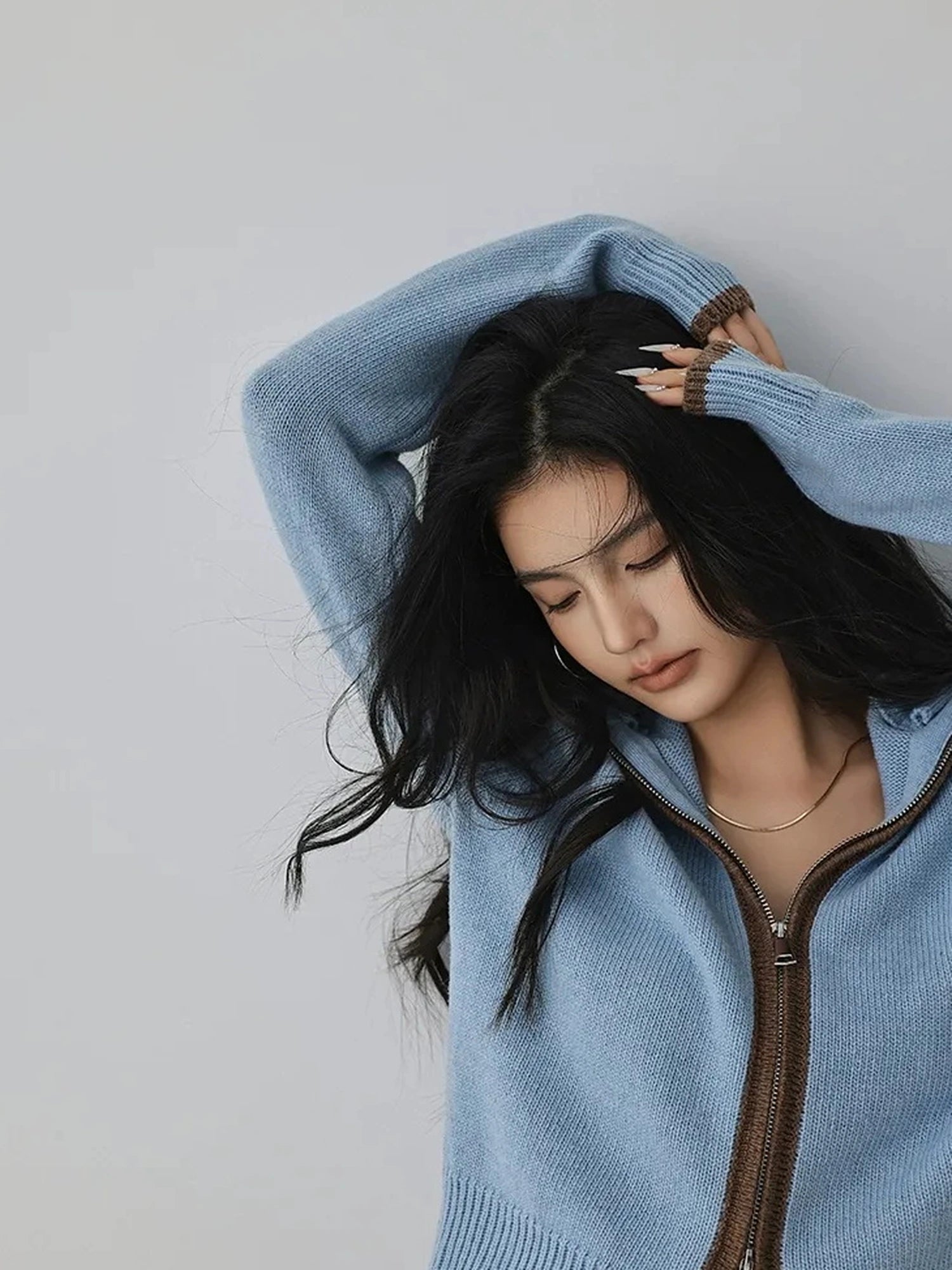 FU FRESH UP Retro Color Block Zip Up Wool Cardigan