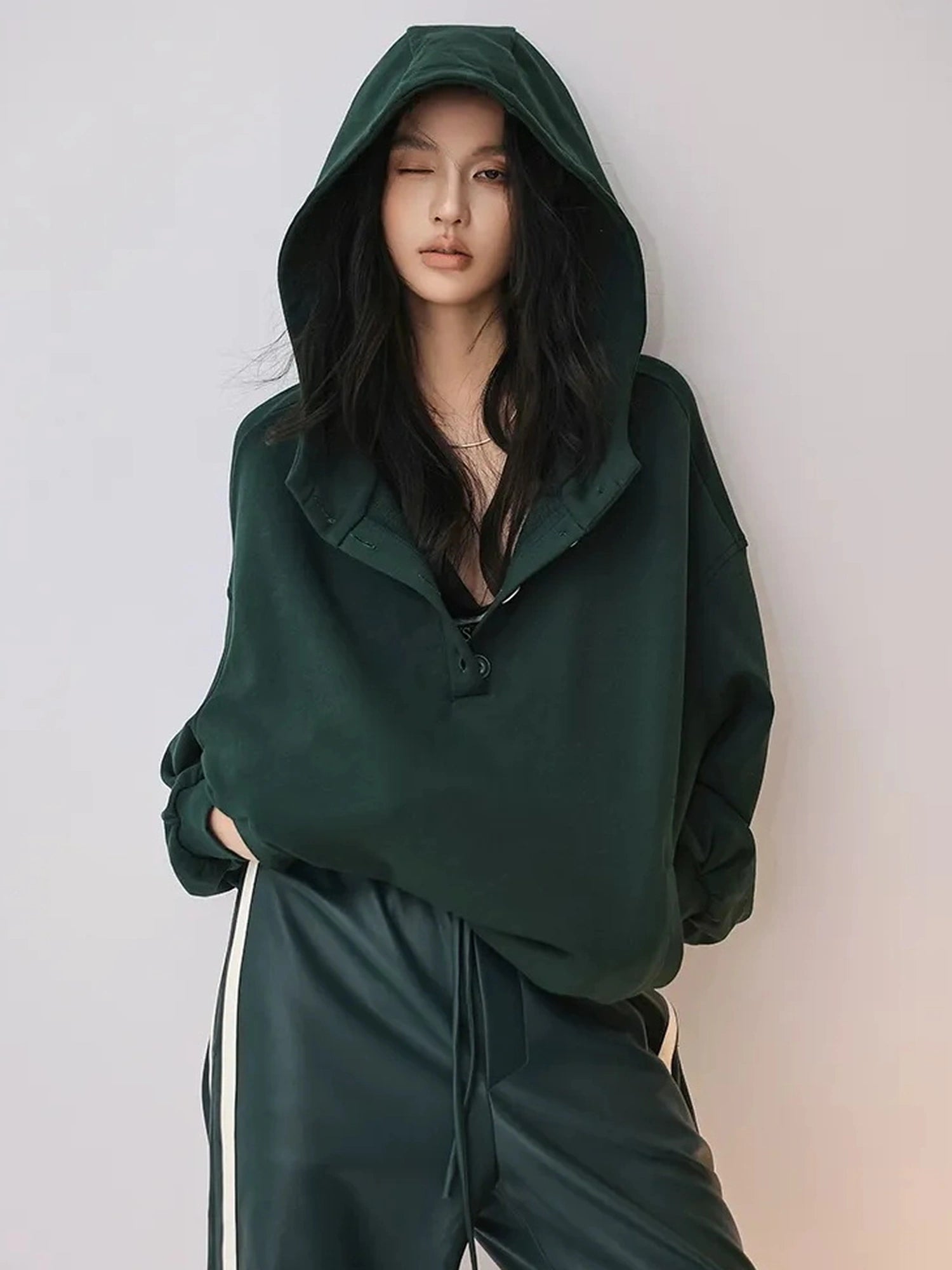 FU FRESH UP Retro V-neck Hooded Sweatshirt