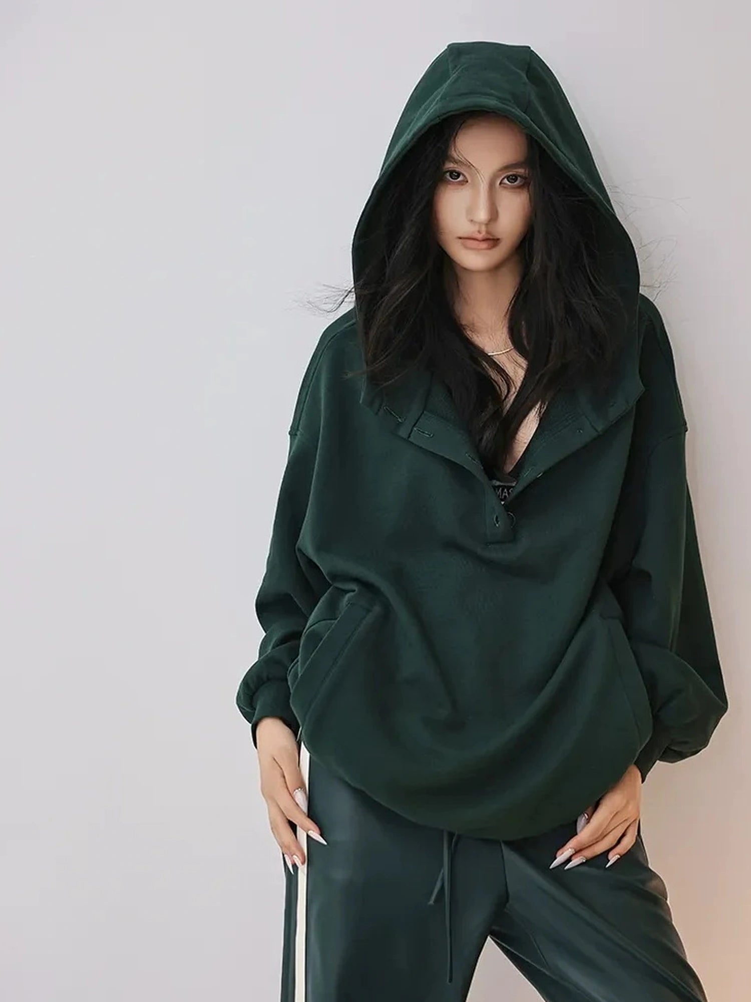 FU FRESH UP Retro V-neck Hooded Sweatshirt