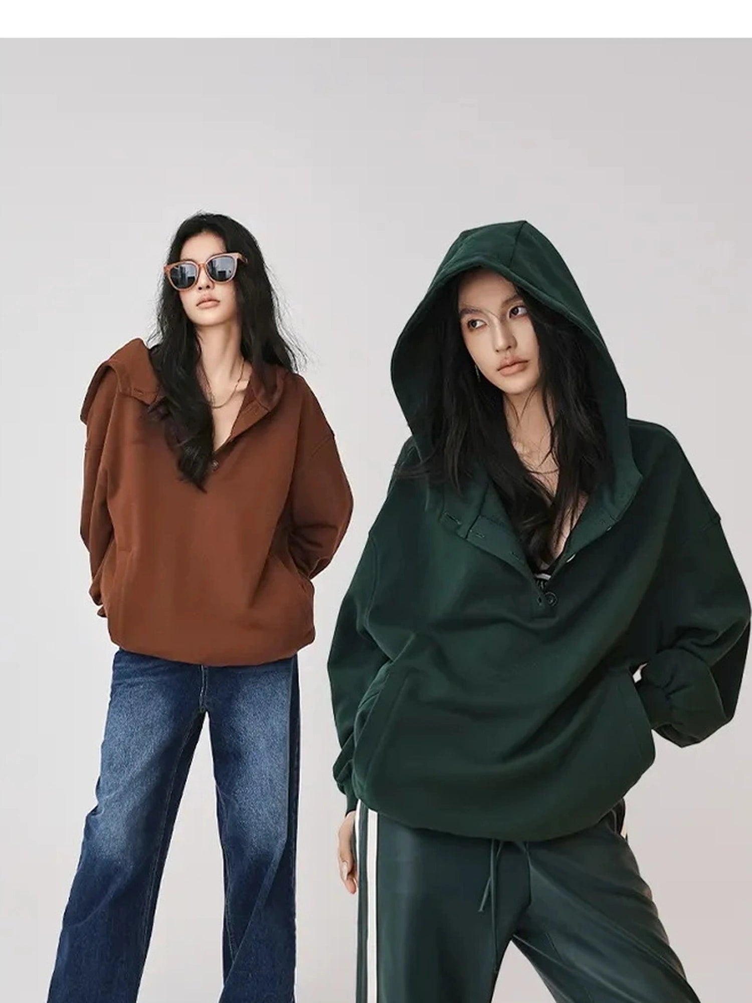 FU FRESH UP Retro V-neck Hooded Sweatshirt