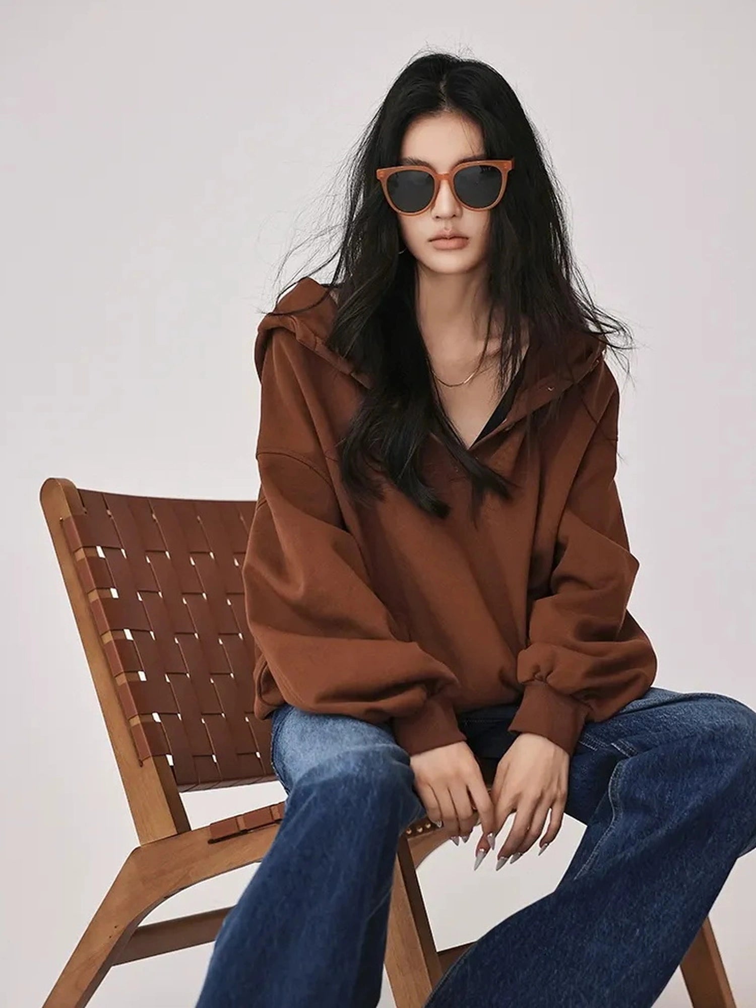 FU FRESH UP Retro V-neck Hooded Sweatshirt
