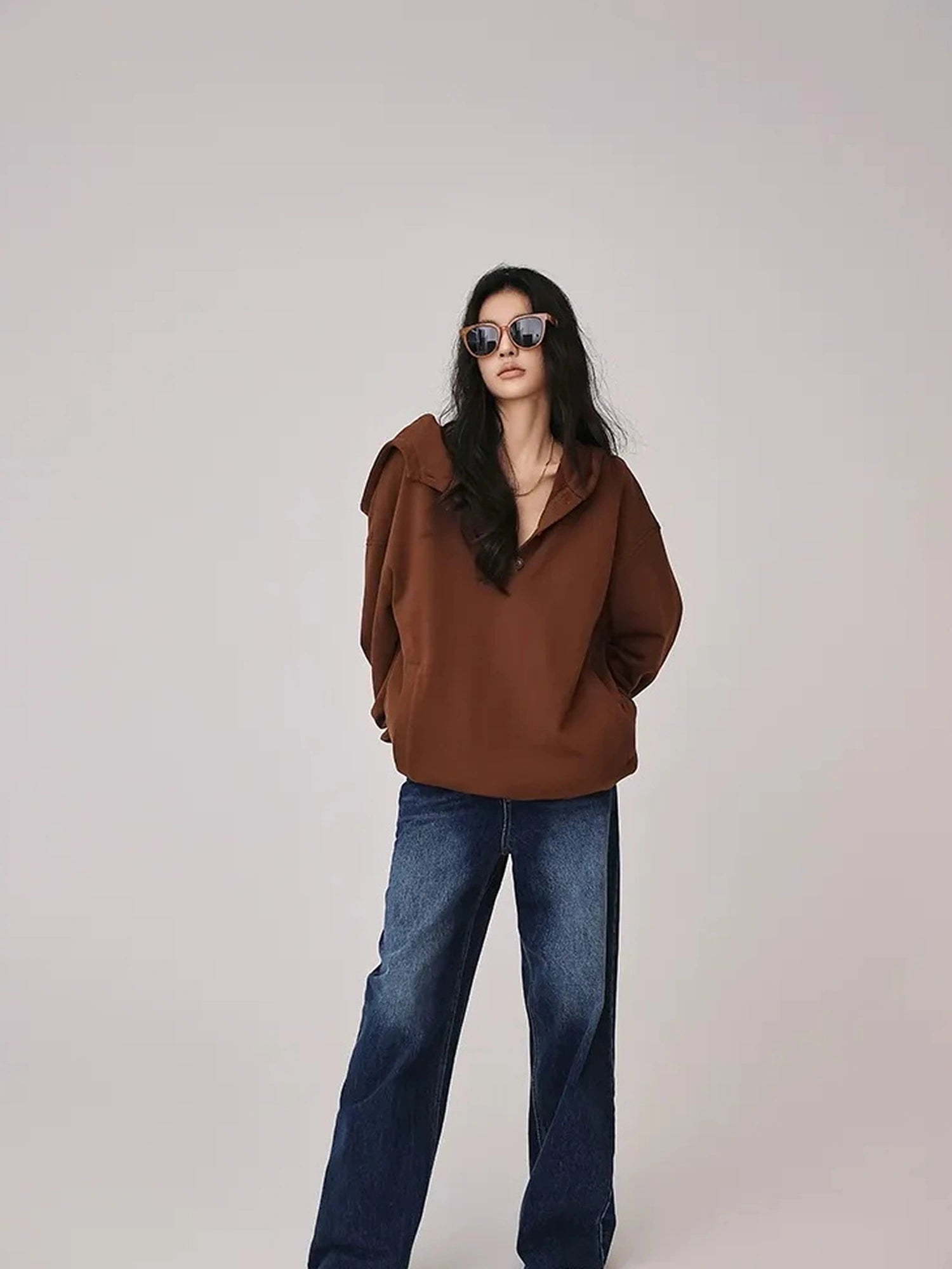 FU FRESH UP Retro V-neck Hooded Sweatshirt