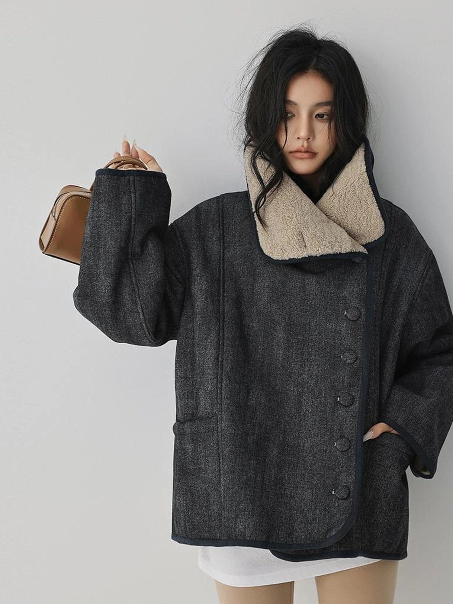 Retro Wool Collar Denim Jacket