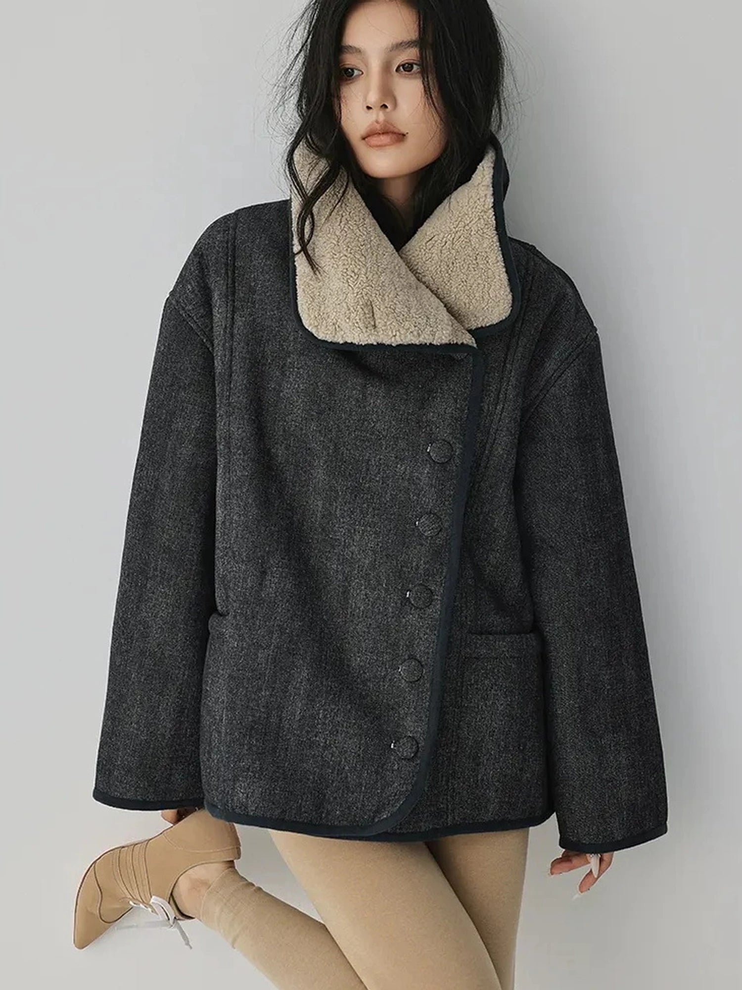 Retro Wool Collar Denim Jacket