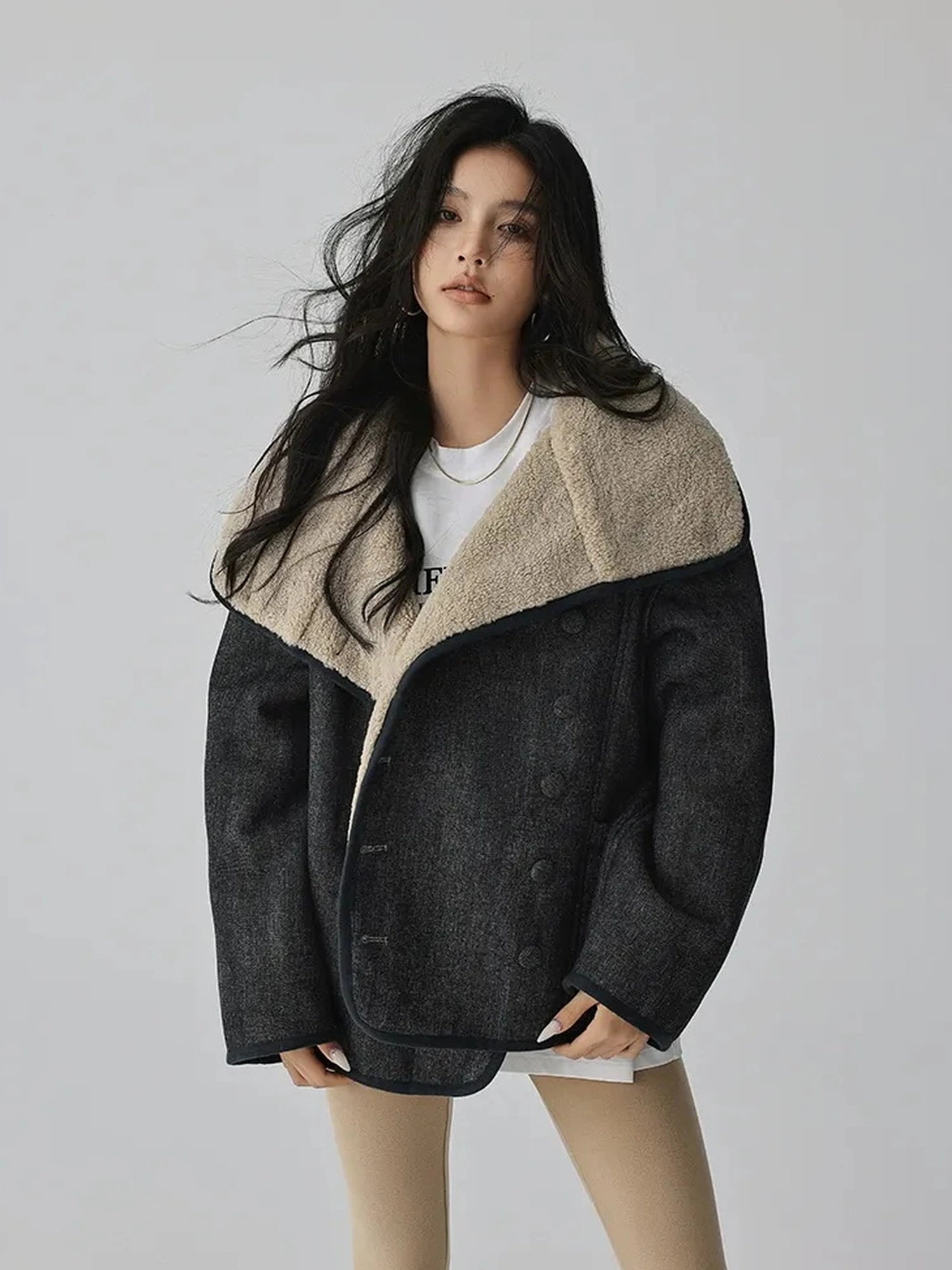 Retro Wool Collar Denim Jacket