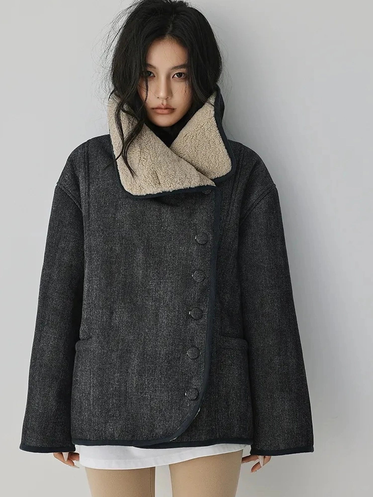 Retro Wool Collar Denim Jacket