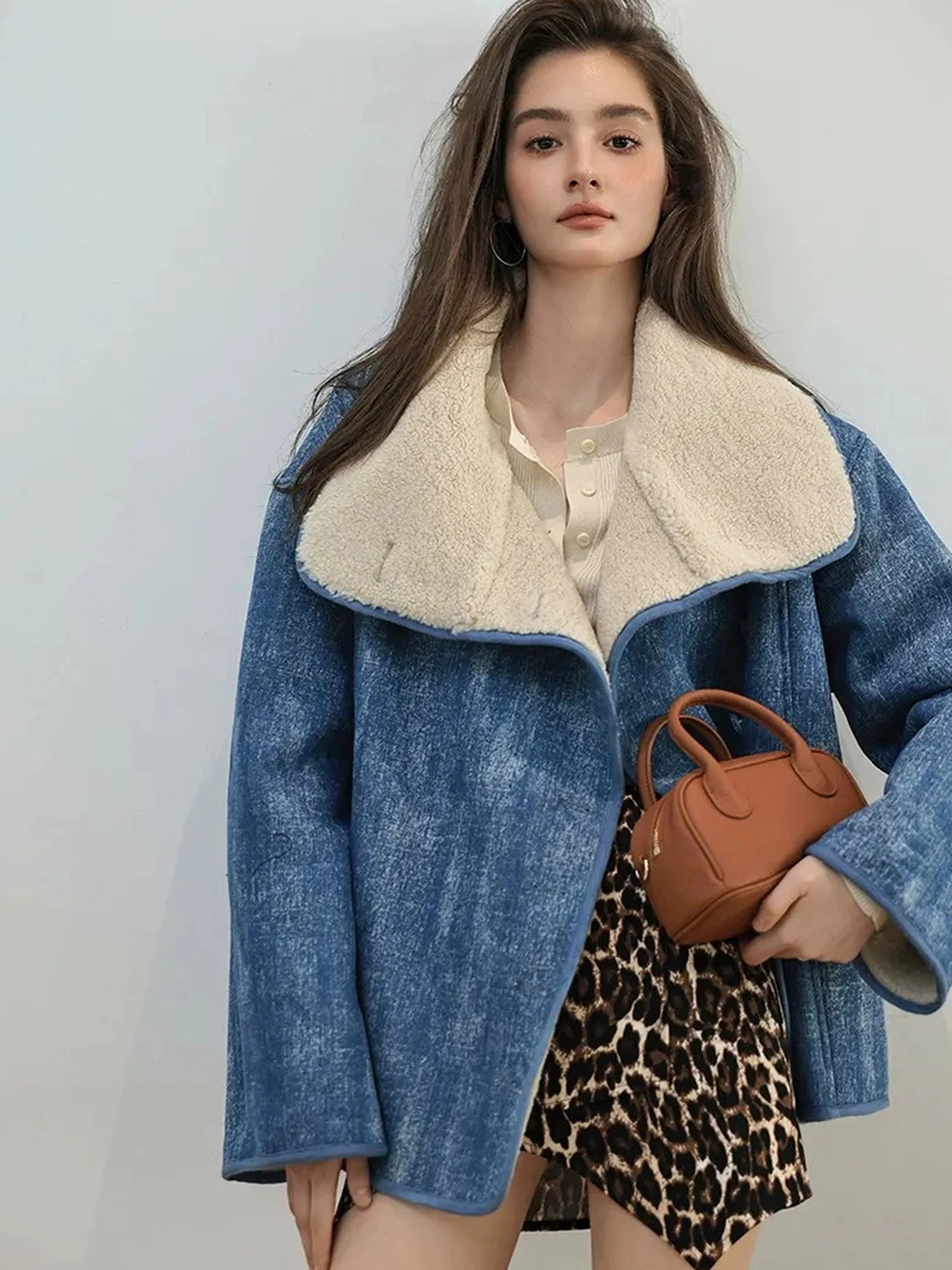 Retro Wool Collar Denim Jacket