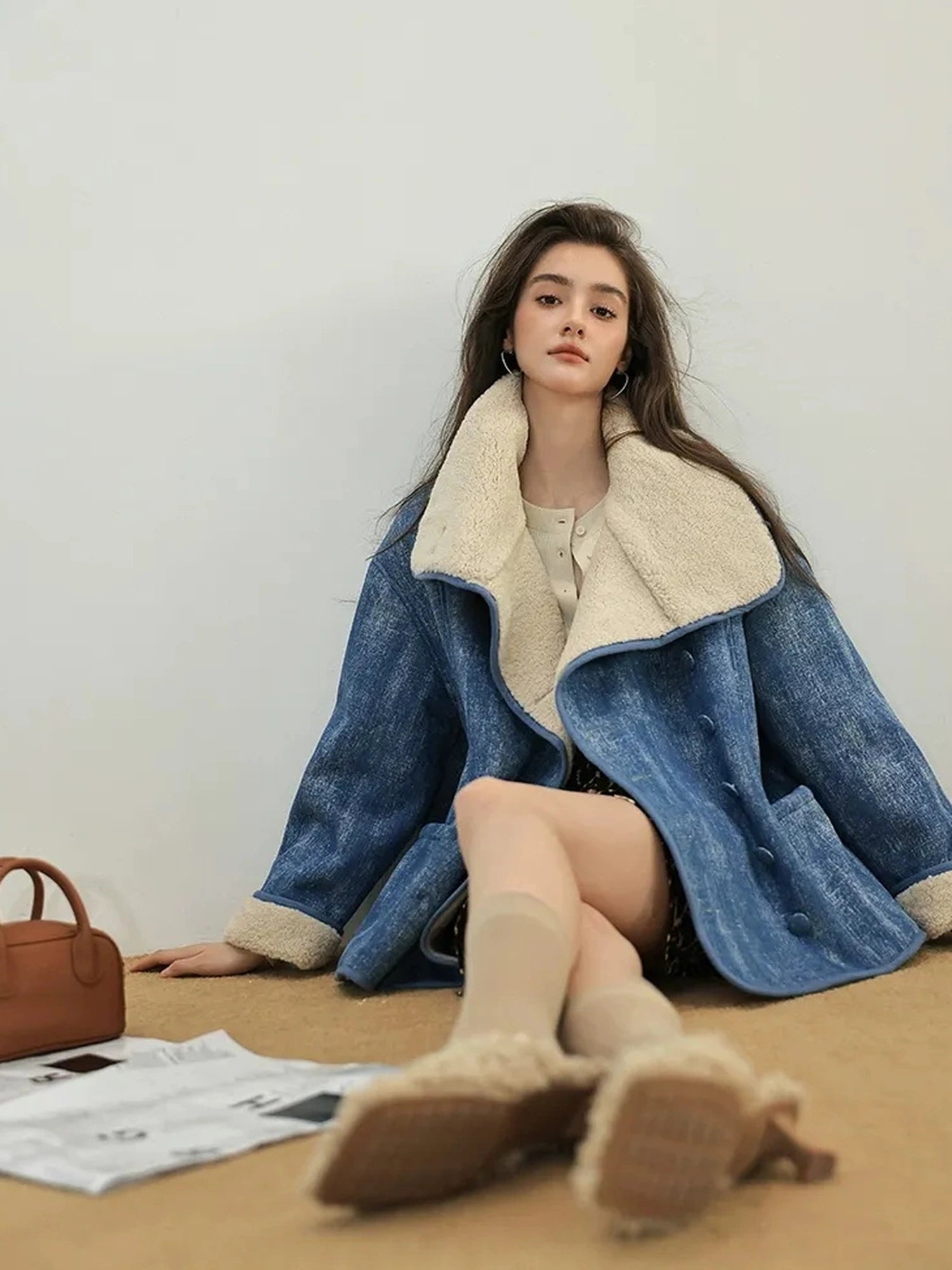 Retro Wool Collar Denim Jacket