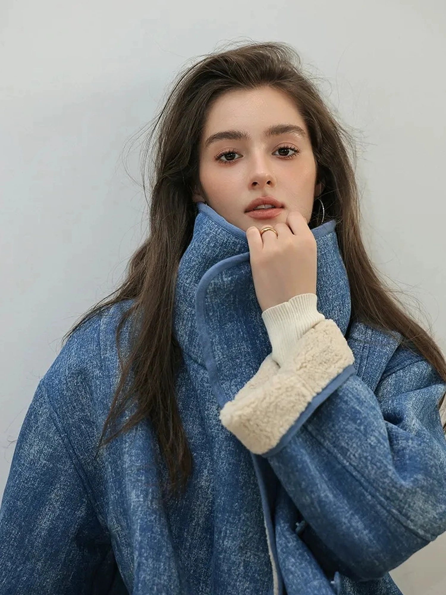 Retro Wool Collar Denim Jacket