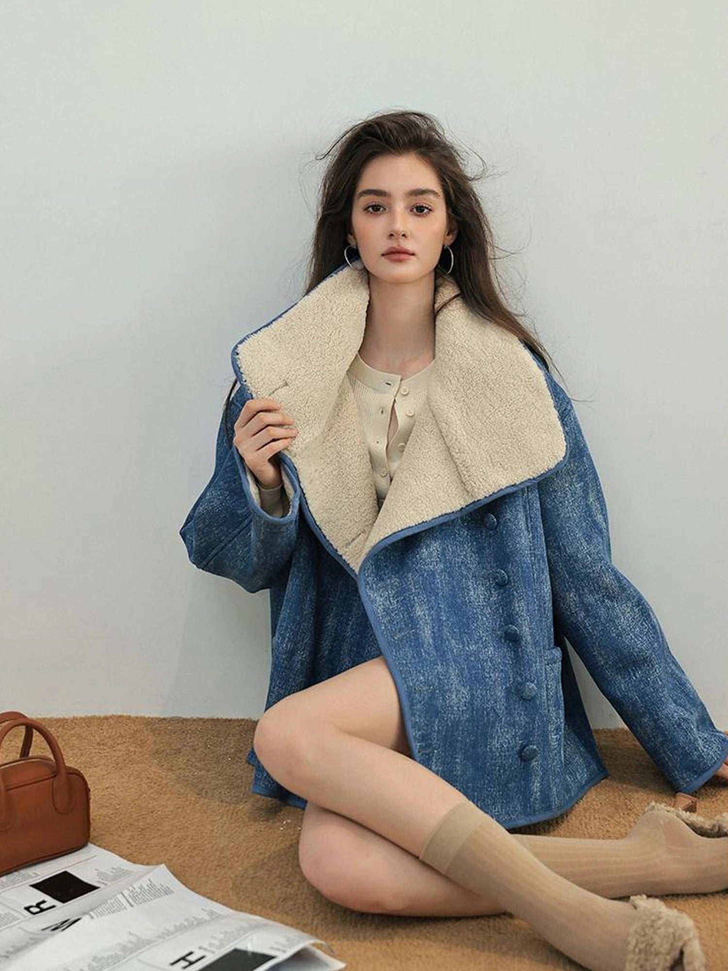 Retro Wool Collar Denim Jacket