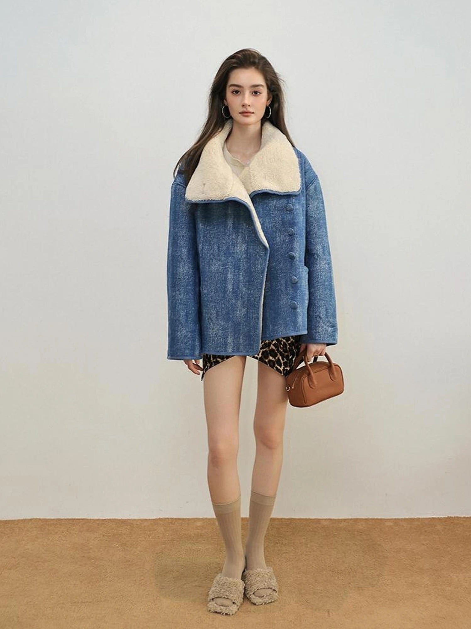 Retro Wool Collar Denim Jacket