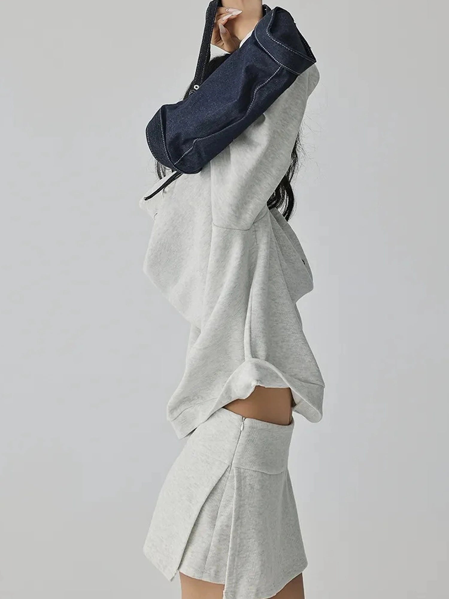FU FRESH UP Semi High Neck Button Down Collar Sweatshirt Shorts Set