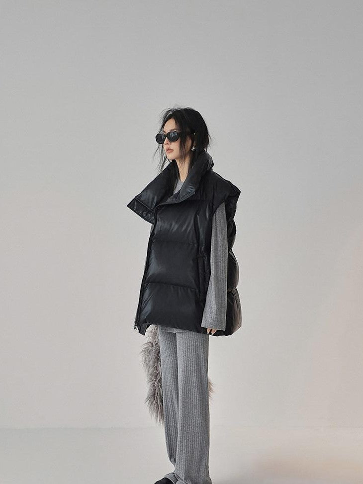 FU FRESH UP Sheepskin Texture Stand Collar 90 White Duck Women&