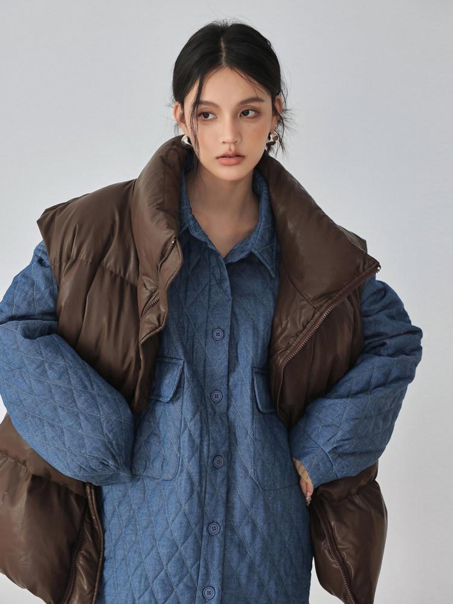 FU FRESH UP Sheepskin Texture Stand Collar 90 White Duck Women&