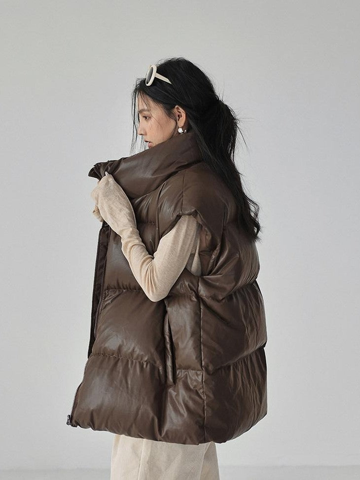 FU FRESH UP Sheepskin Texture Stand Collar 90 White Duck Women&