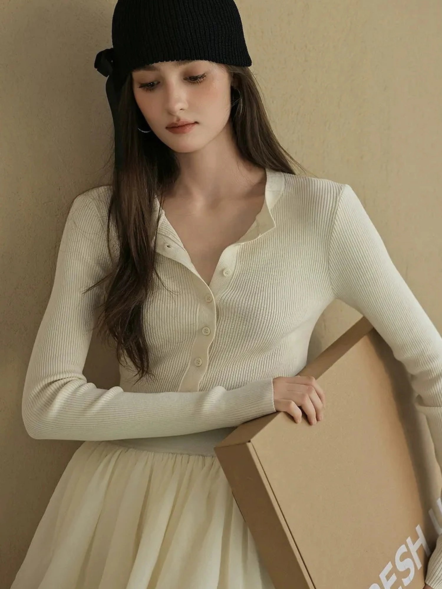 FU FRESH UP Silk Blend Henley Knit Top
