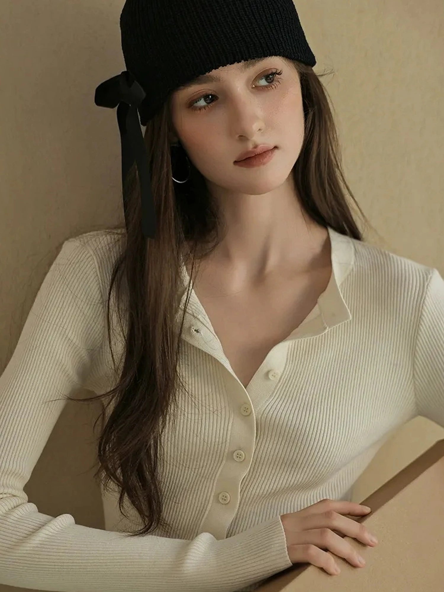 FU FRESH UP Silk Blend Henley Knit Top