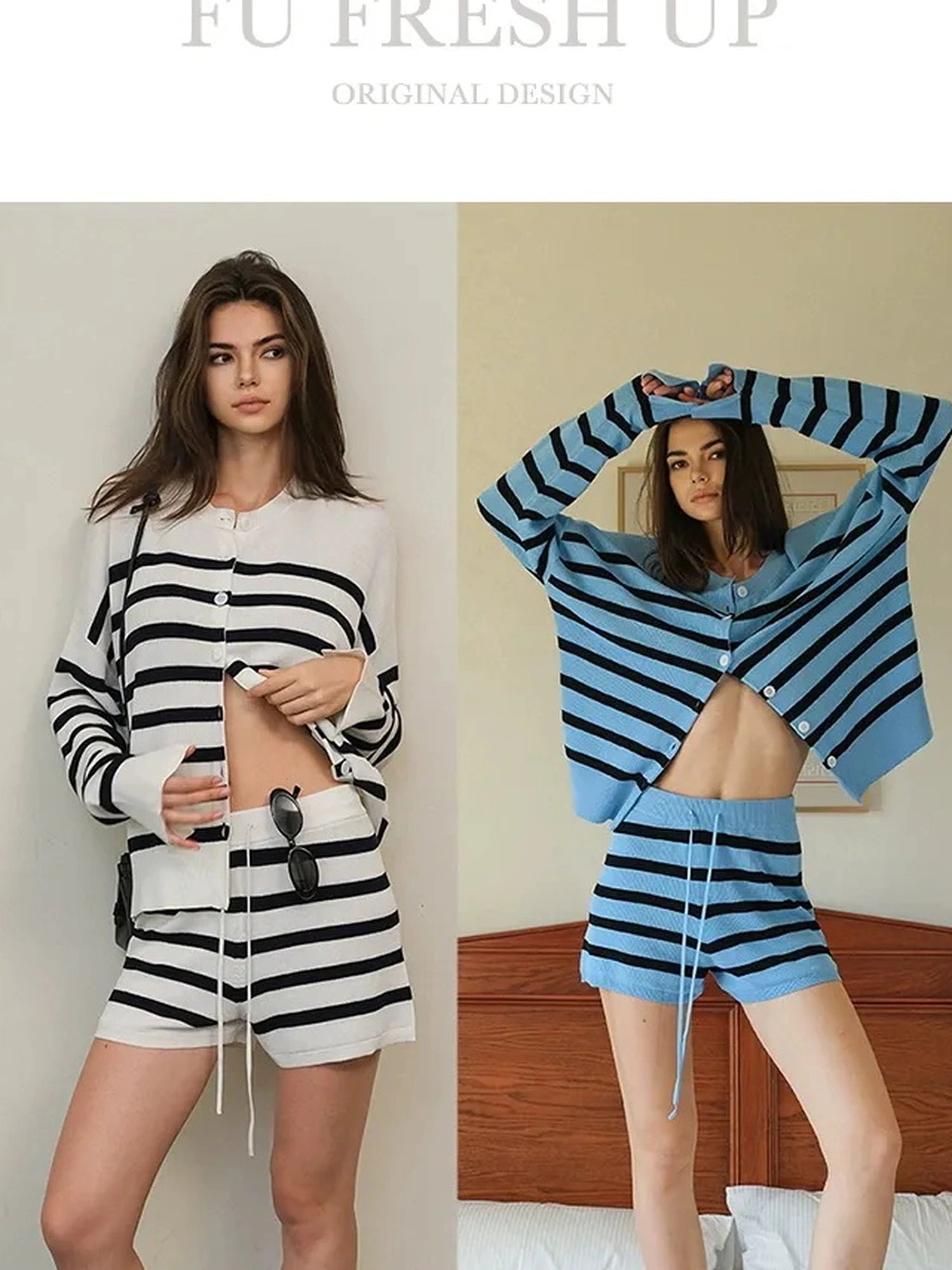 FU FRESH UP Silk Blend Striped Knit Lounge Set