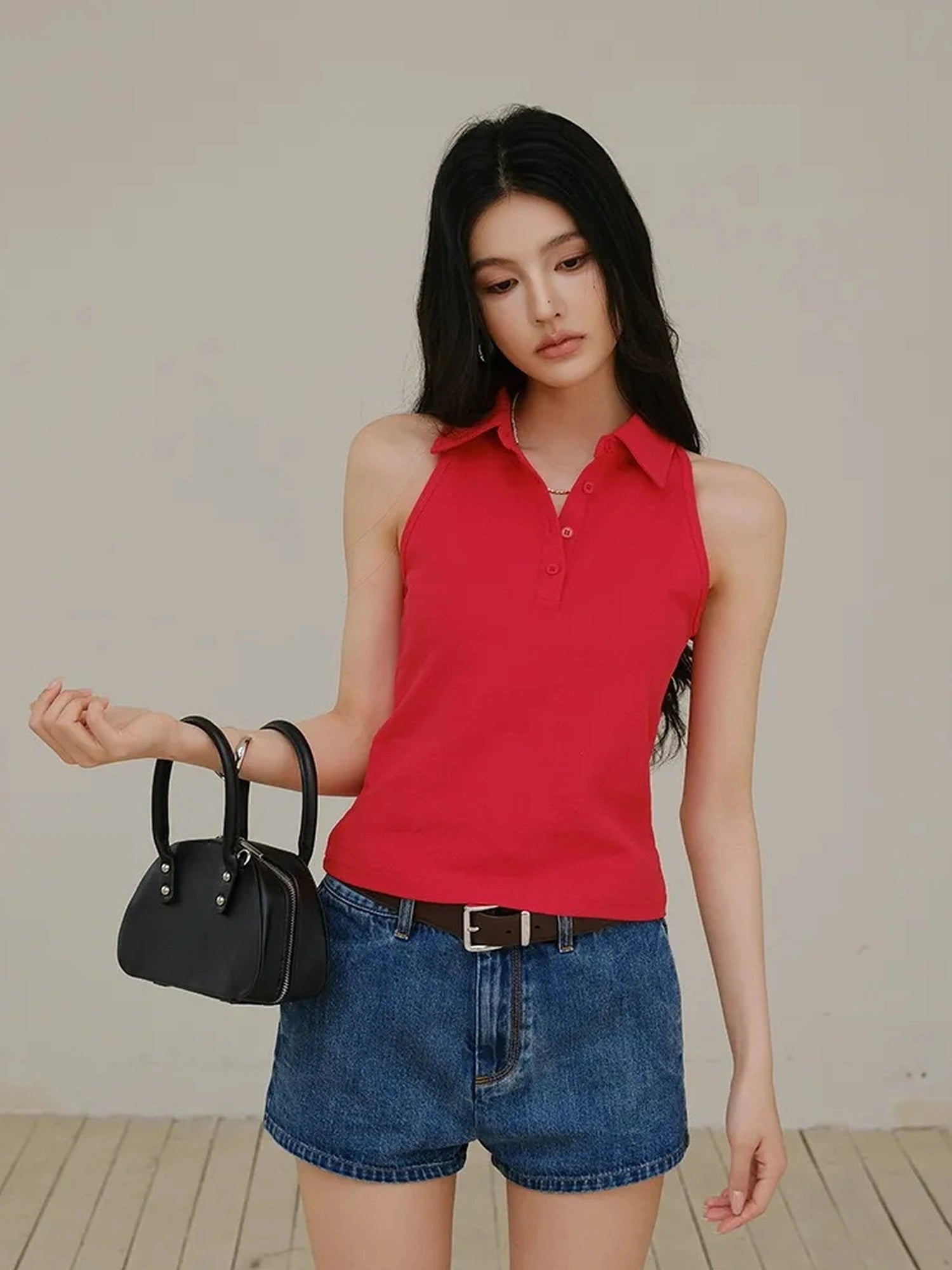 FU FRESH UP Slim Fit Polo Tank Top With Collar
