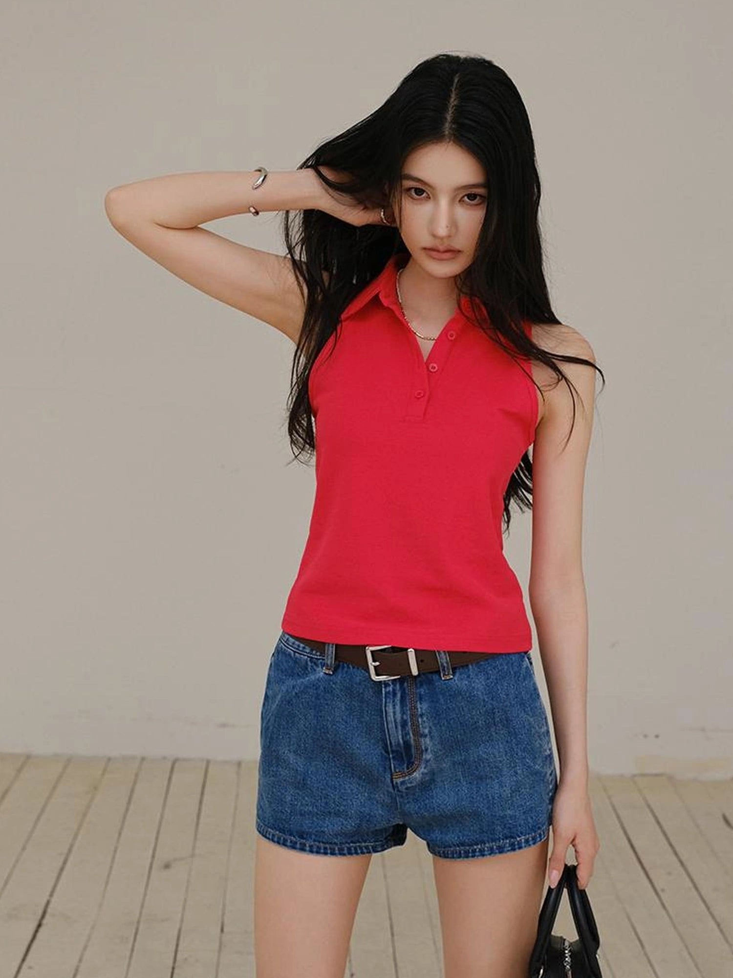 FU FRESH UP Slim Fit Polo Tank Top With Collar