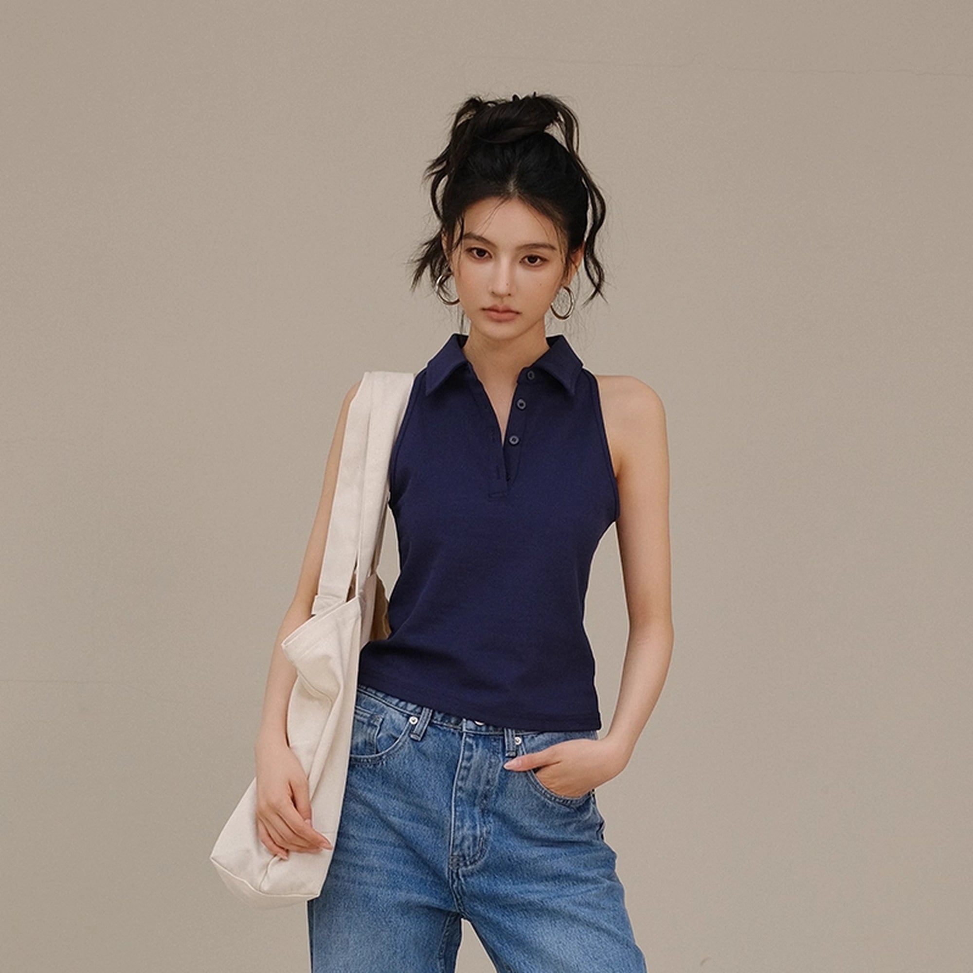 FU_FRESH_UP_Slim_Fit_Polo_Tank_Top_With_Collar_MISSTT