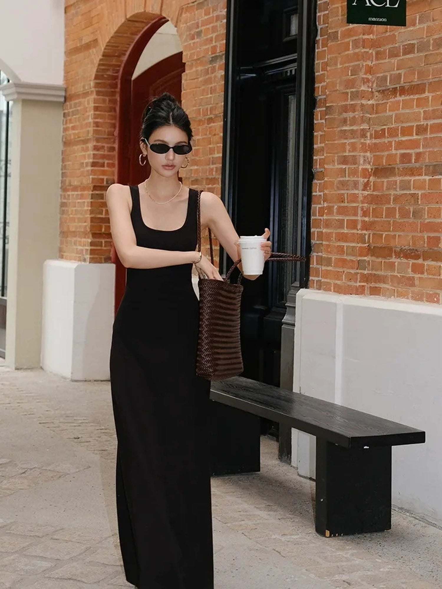 FU FRESH UP Slim U Neck Ribbed Slip Maxi Dress